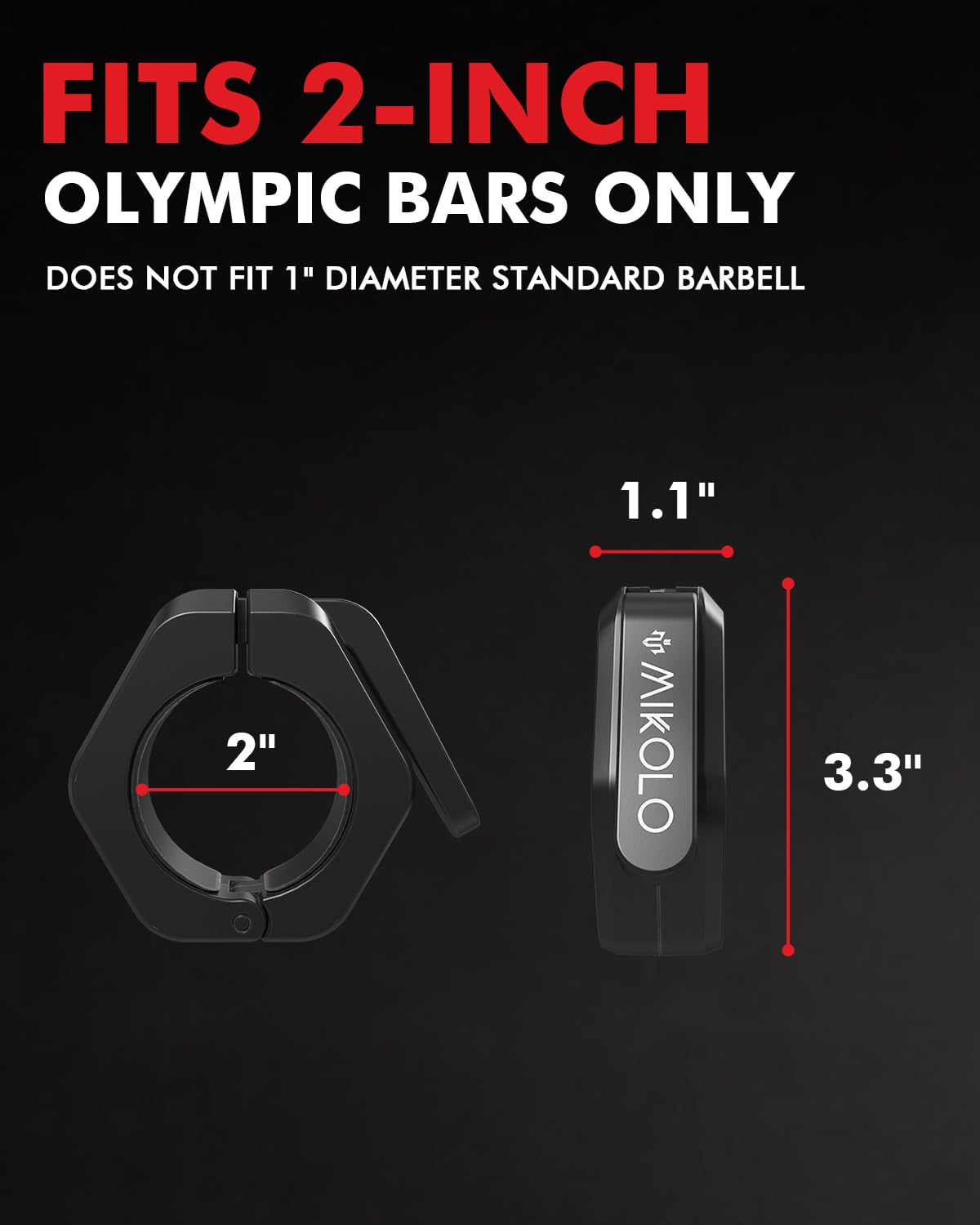 Mikolo Barbell Clamps,2-Inch Olympic Barbell Clips with Anti-Slip TPR Lining and Quick Release for Home and Gym Use(Magnetic Black)