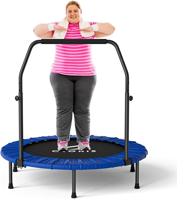 CLORIS 40in Folding Trampoline Mini Trampoline Rebounder Trampoline for Adults Fitness Trampoline with Adjustable Foam Handle, with safty Padded Cover Best Gift.