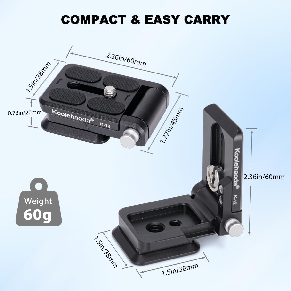 1/4 Inch Camera(K-12) koolehaoda Foldable L-Shaped Quick Release Plate Camera L Bracket Vertical Horizontal Switching