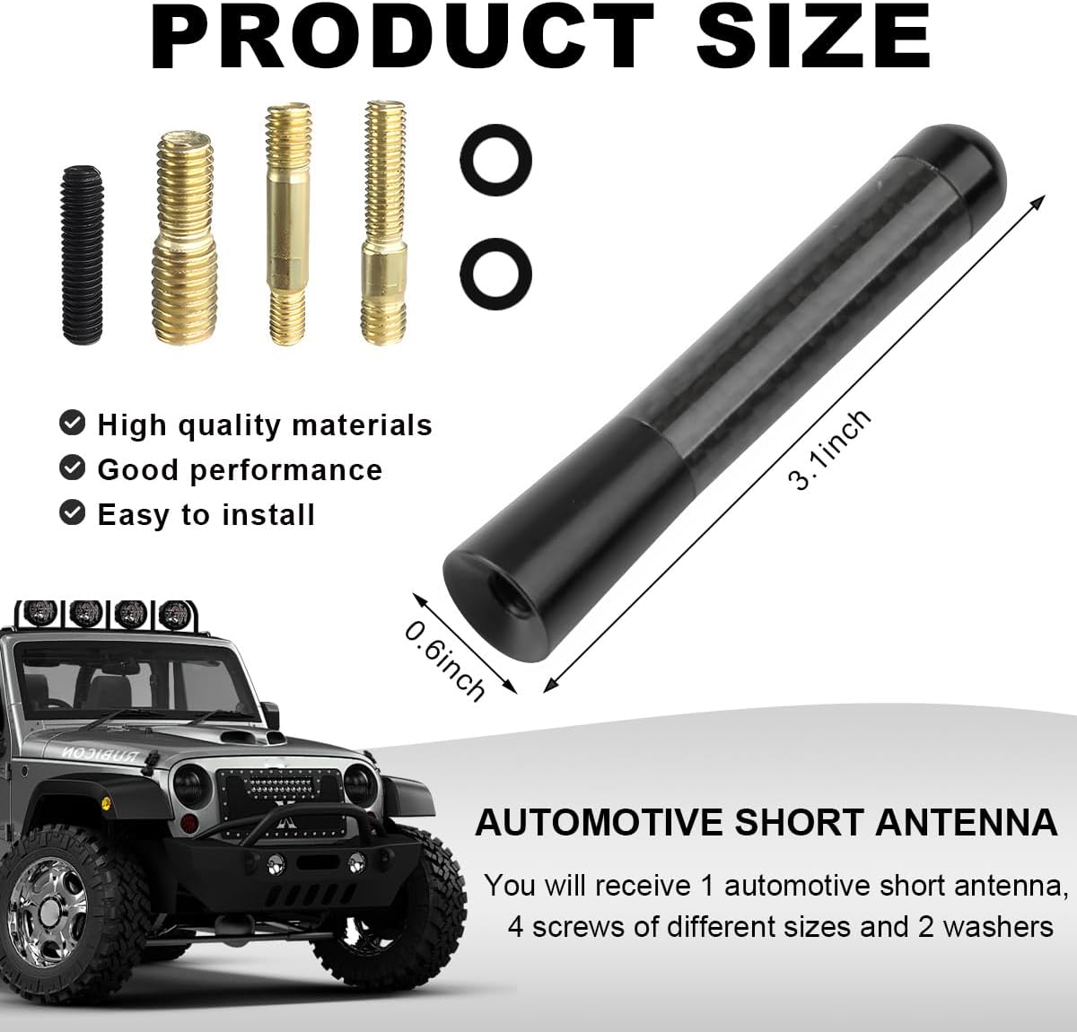 KVAEY 1.37" 4 2 3.14 Inch) Car Short Antenna, Stubby Aluminum Aerial Antenna with Screws & Rubber Gaskets, Shorty
