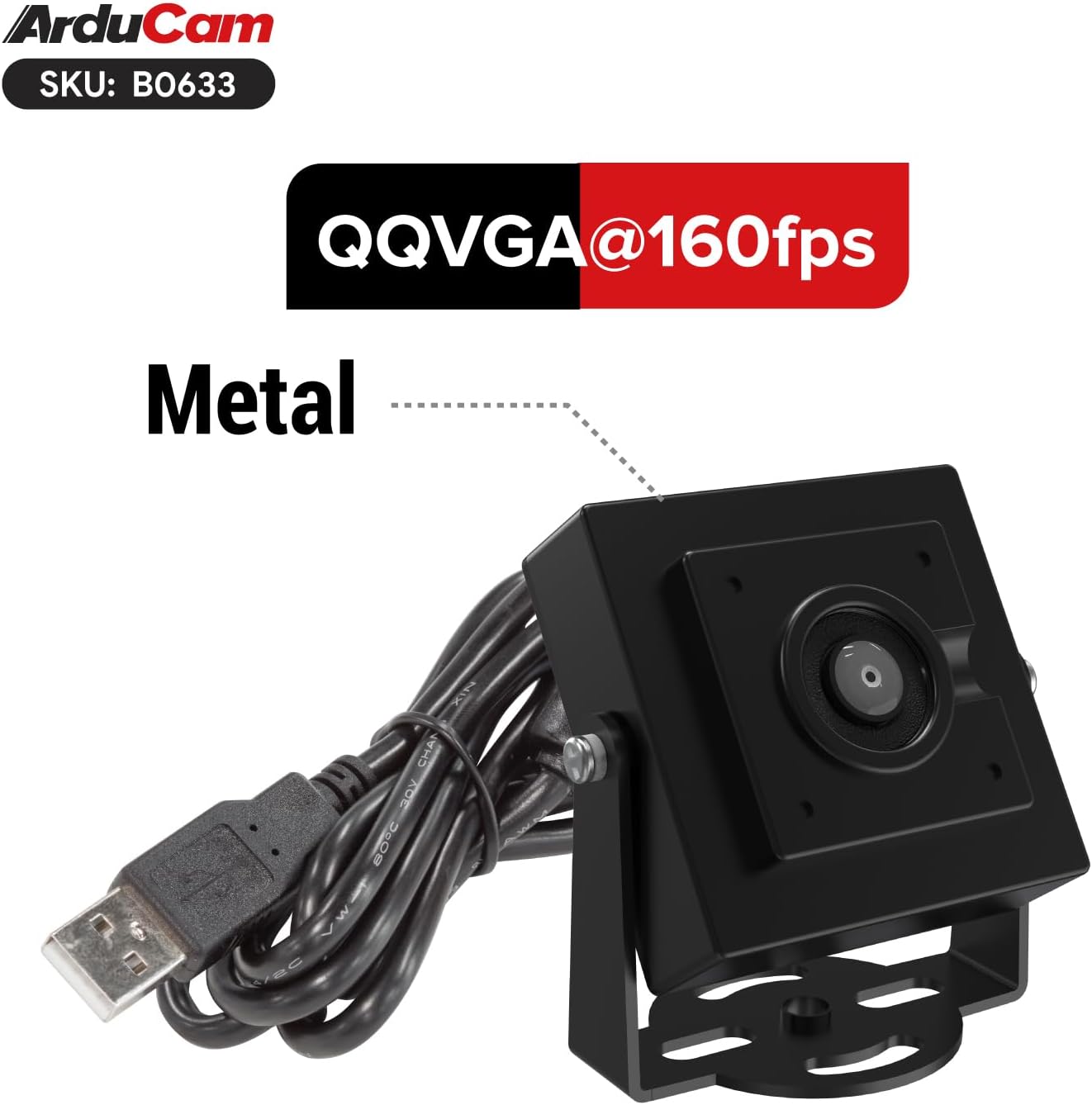 Arducam 160 VGA Global Shutter Color USB Camera Module, FPS@QQVGA High Speed Camera, Wide Angle UVC Webcam for Windows