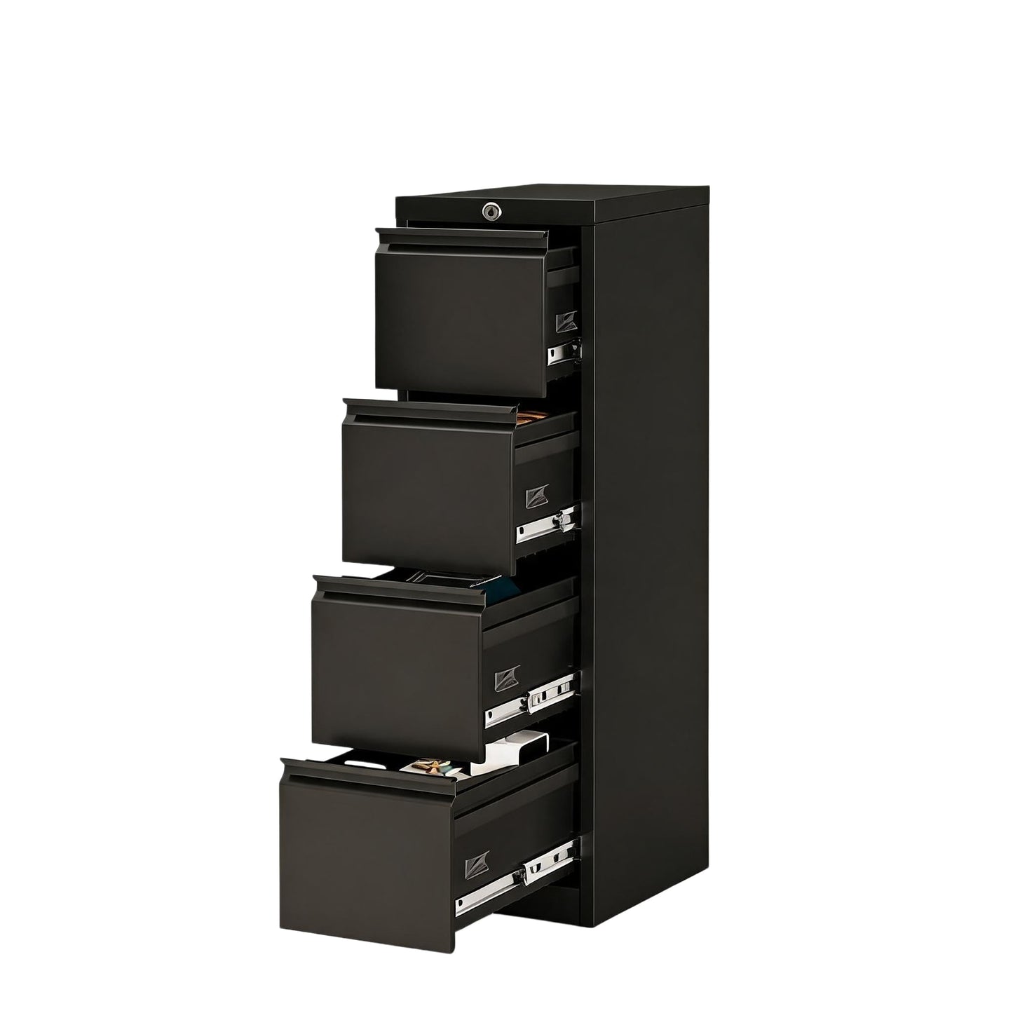 4 Drawer Vertical File Cabinet, Cold-Rolled Steel Locking Filing Cabinet with Anti-Tilt System, 330 Lbs Weight Capacity, Powder Coated Black, for Letter/Legal/A4/F4 Files, Home Office Commercial Use