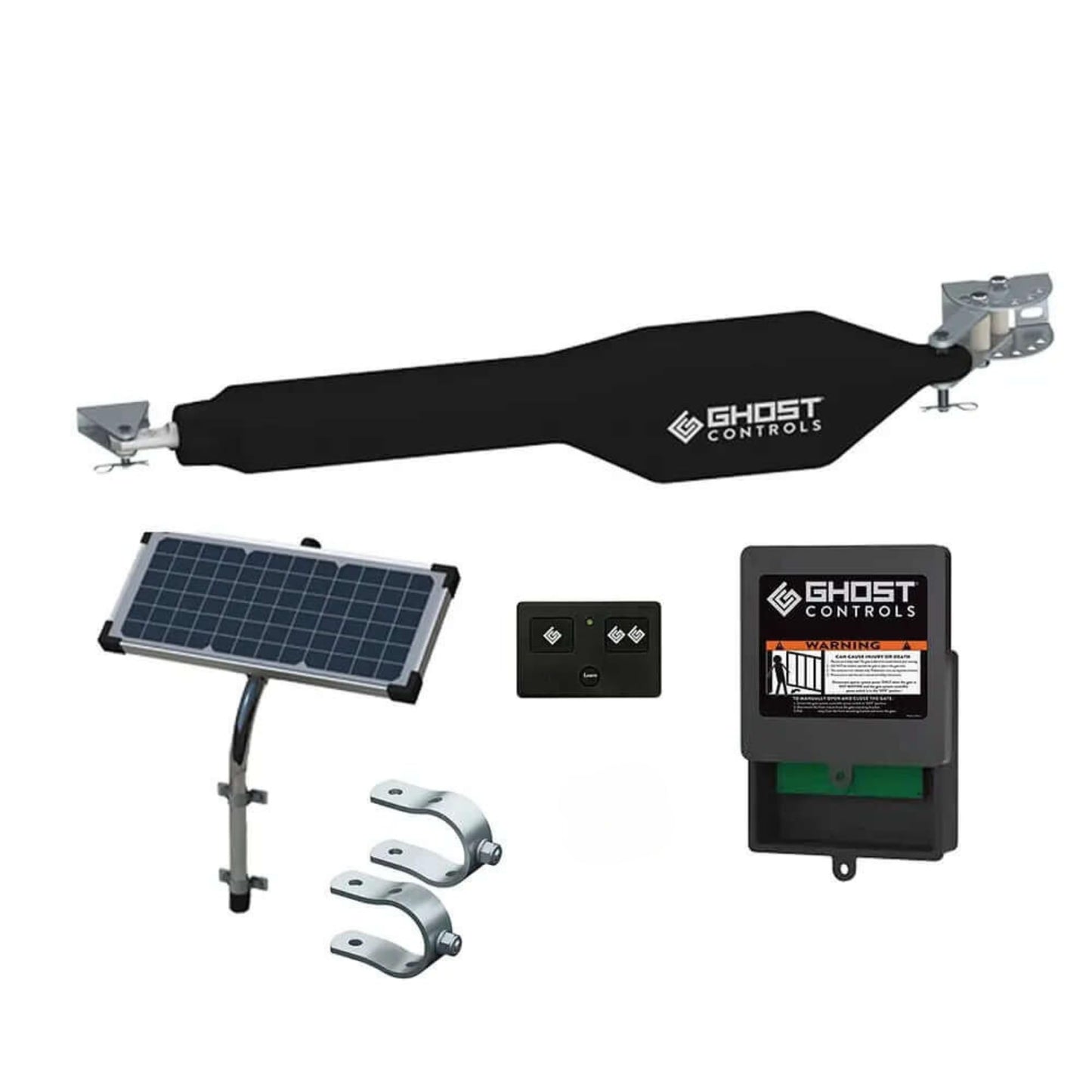 GHOST CONTROLS Solar Heavy-Duty Automatic Gate Opener Kit for Driveway Swing Gates with Long-Range Solar Gate Opener Remote - Model TSS1XP