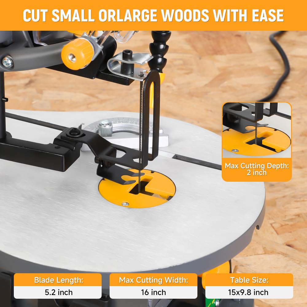 Hoteche 16-inch Power Scroll Saws for Woodworking, 1.2-Amp, Variable Speed, with Large Tilting Working Table and Integrated Dust Port