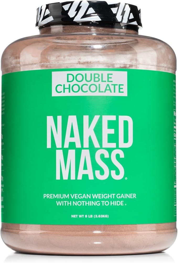 NAKED Vegan Mass - Double Chocolate Weight Gainer - 1,260 Calories, 50G Protein, Nothing Artificial, All Natural Chocolate Protein Powder, Non-GMO, Soy & Gluten Free - 8LB Bulk - 11 Servings
