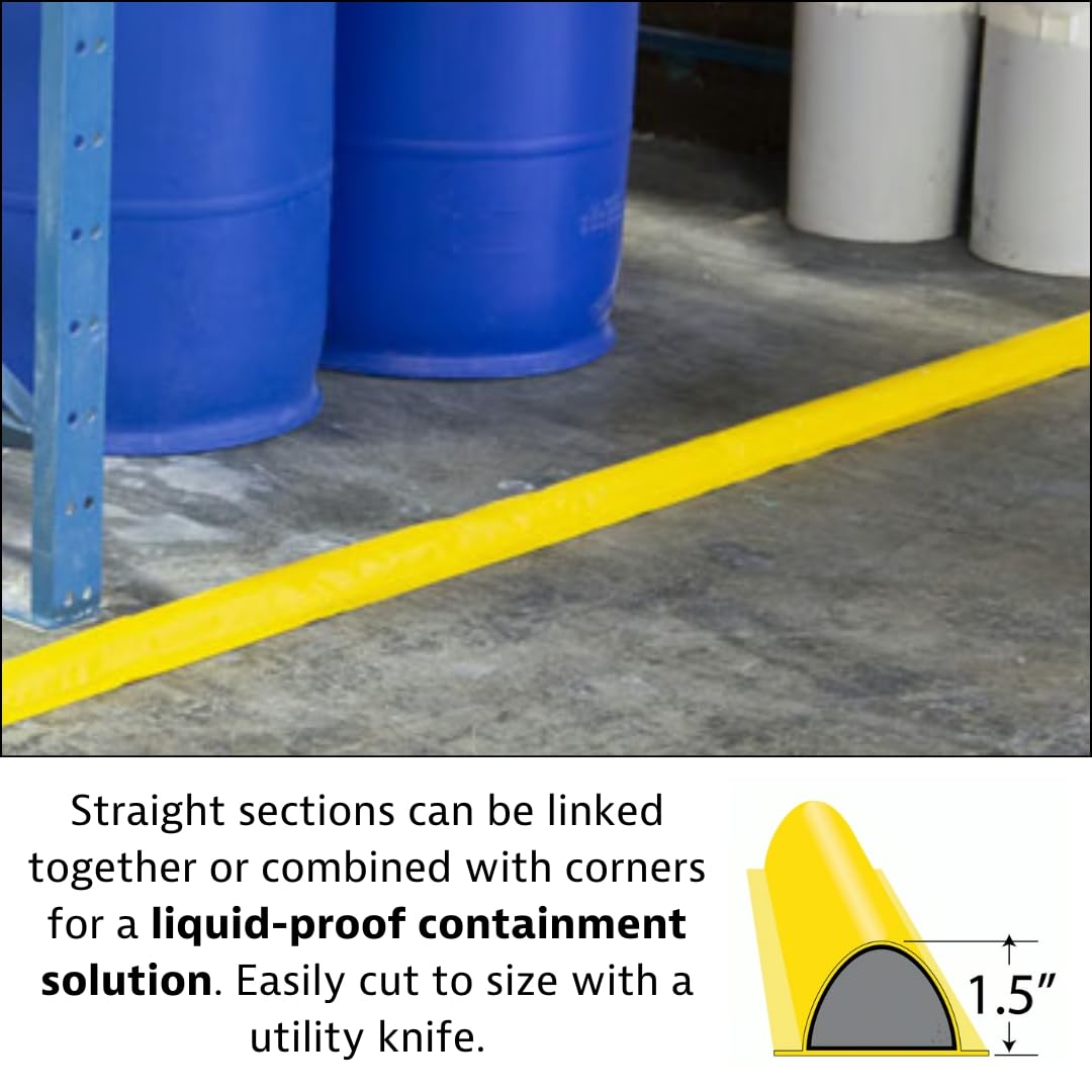 Justrite Make-A-Berm™ Fuel Spill Containment Curbs 15' Long x 1.5" High Straight Section, Custom Chemical Spill Containment Berm System, Yellow PVC Coated Fabric, Made in The USA, 28486