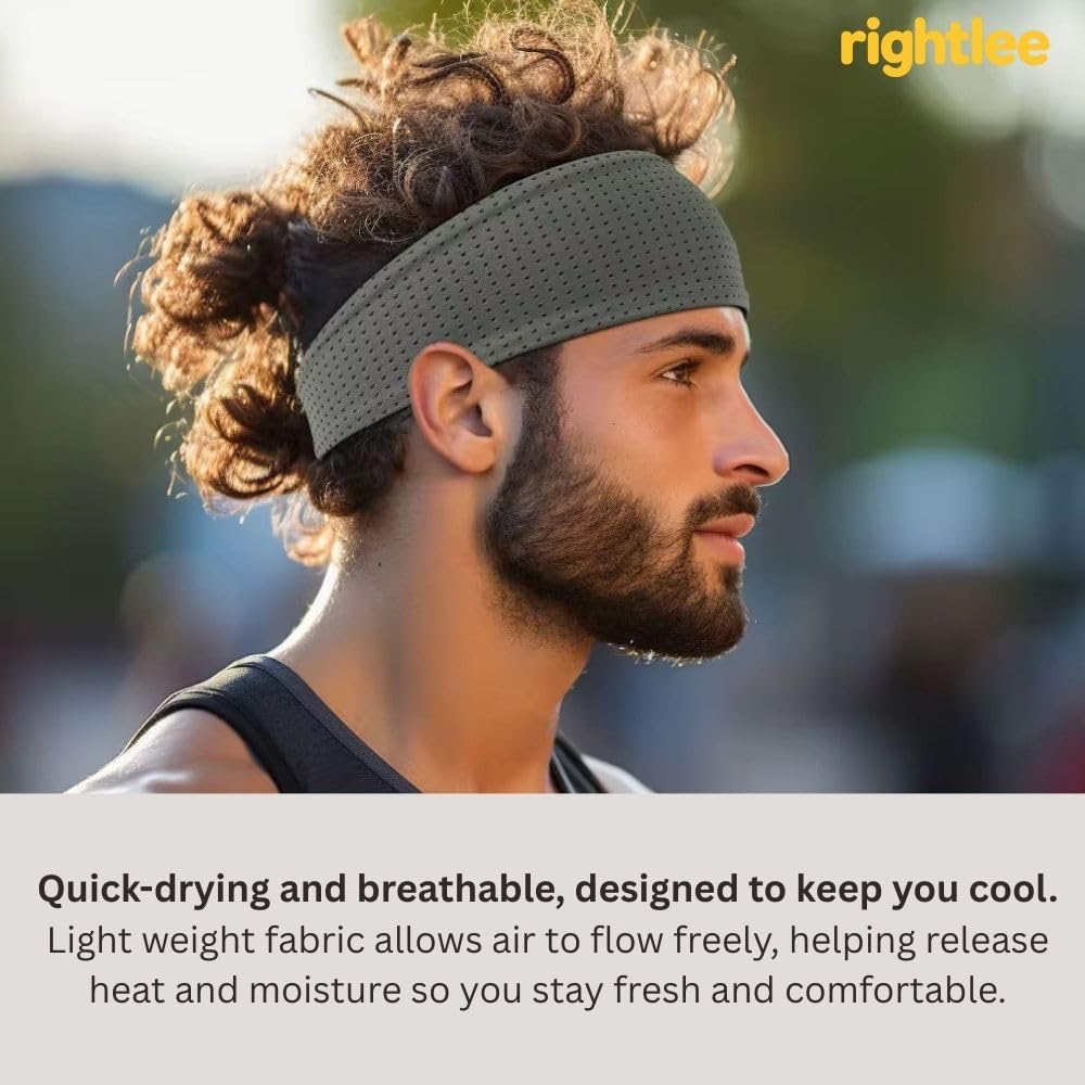 rightlee Quick Absorbing Sports Headband – Fast Drying Sweatband for Running, Yoga, Gym, Workout, Tennis, Basketball – Soft, Lightweight, Stretchy, Hair Band for Men and Women, 2 Pack Black & Gray