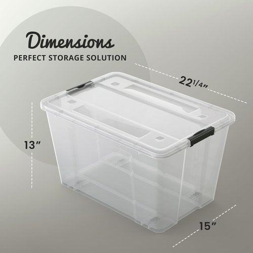 Lifetime Appliance Parts 54 Qt. Clear Plastic Storage Bin Tote - Ultra Durable Lid & Secure Latching Buckles