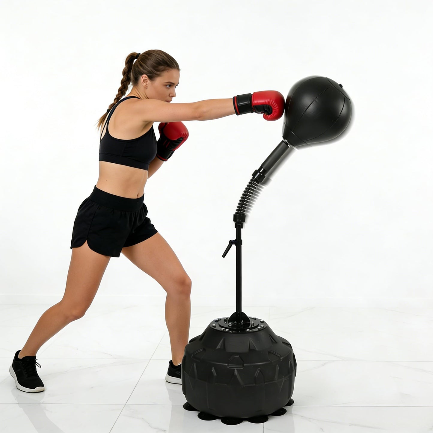 STARSNET Free Standing Reflex Ball Speed Bag for Boxers and Fitness Enthusiasts - Adjustable Height 57.4"-75.9", PU Ball, Thicken Suction Cup Base