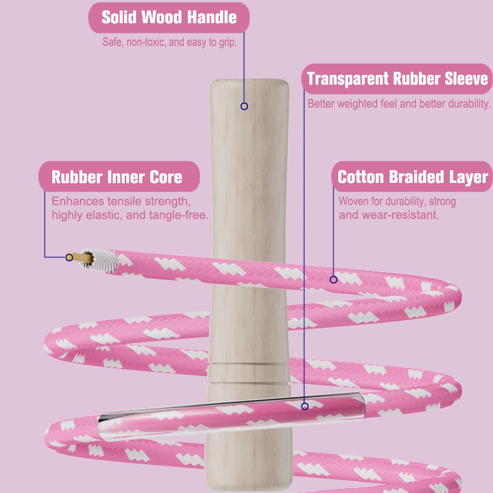 Homello Jump Rope for Kids - Wooden Handle - Adjustable Cotton Braided Fitness Skipping Rope for Toddler Fitness Workout Exercise Outdoor Activity