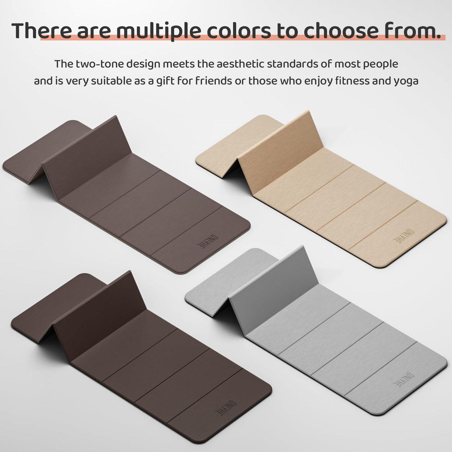 ONLYHE Foldable Yoga Mat Exercise Mat for Home Workout, Comfortable and Durable, 8mm Thick Portable Folding Mat, Non-Slip, Pilates Mat Thick, Outdoor Use, Meditation, Travel, Camping (71"x24" x 0.3") (Milk Coffee + Black)