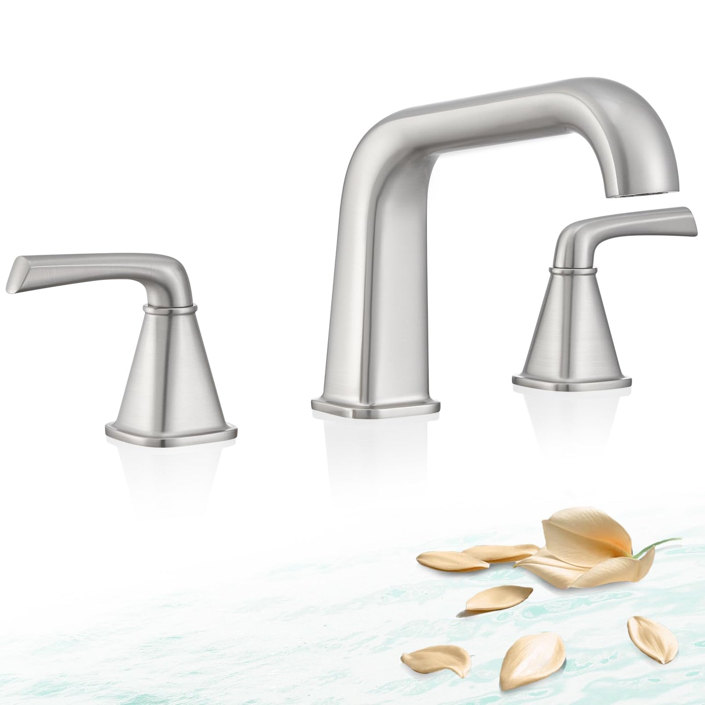 Bathtub Faucet Set 3 Hole, Brushed Nickel Roman Bathtub Faucet, High Flow Deck Mount Tub Faucet, Widespread Garden Tub Faucet 2-Handle with Hot & Cold Supply Lines