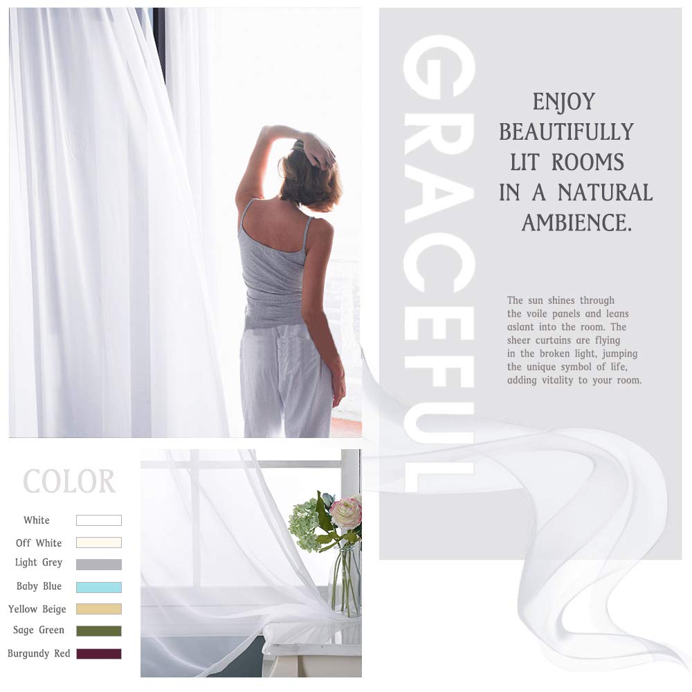 NICETOWN White 84 Inch Long, Extra Wide Sheer Voile Window Curtains Panels for Children Room & Door Decor (100" Wide, White, 1 Panel)