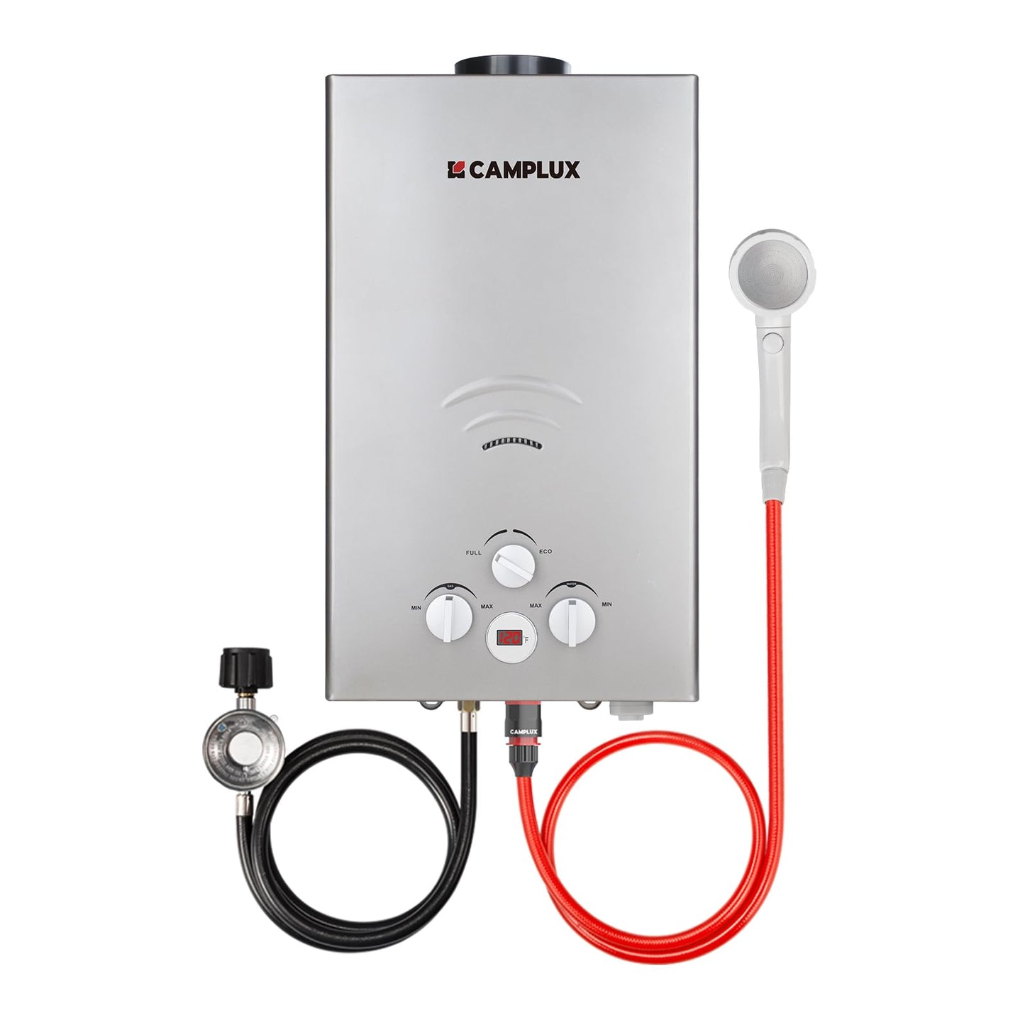 CAMPLUX Tankless Water Heater - 2.64GPM Portable Propane Heater for Off Grid, Camping, Outdoor Shower - 68,000 BTU - BW264G - Gray