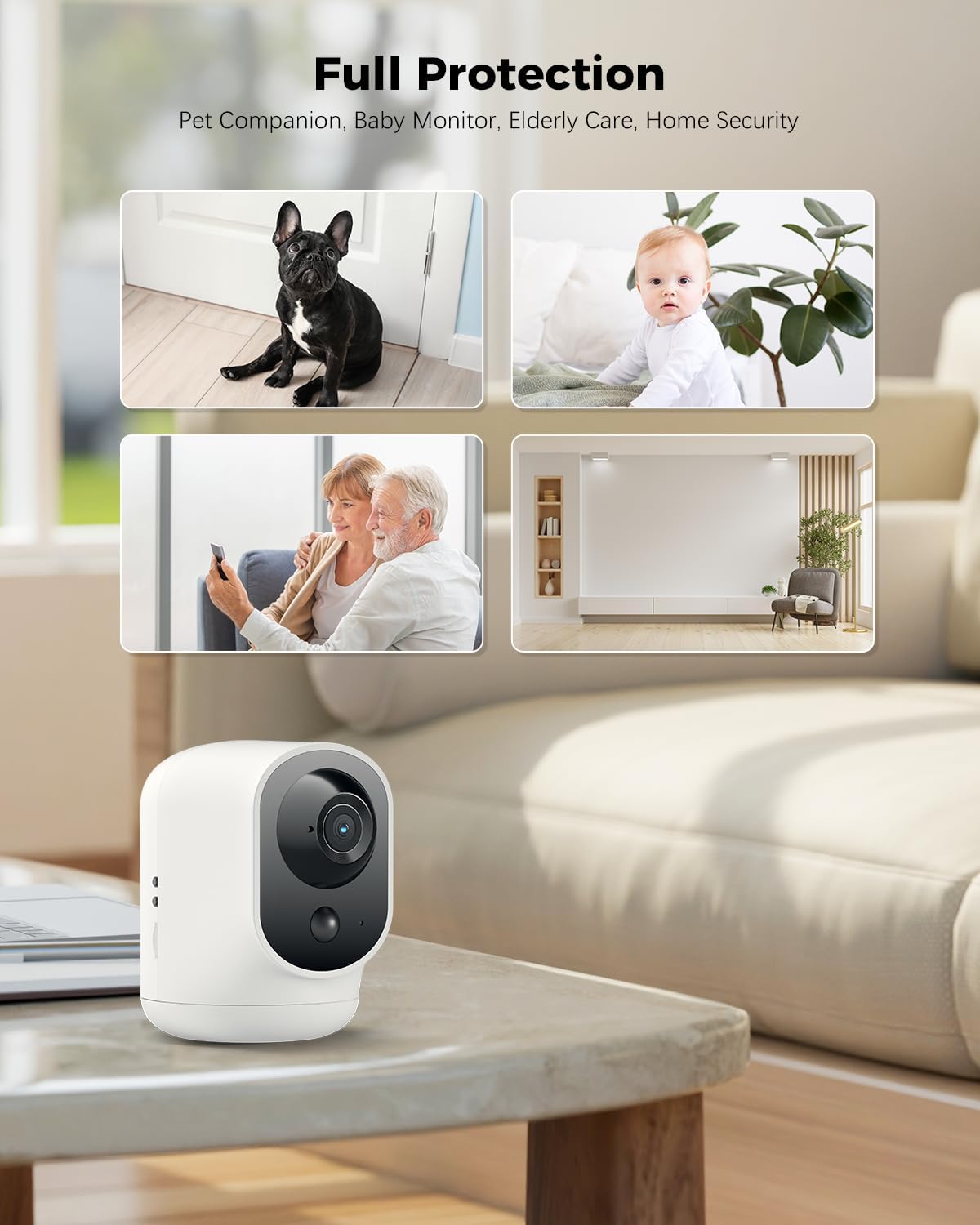 COCOCAM 2K 5200mAh 2.4G Indoor Pan/Tilt Security Camera with Battery, WiFi Camera,Wireless for Baby Monitor/Pet/Home