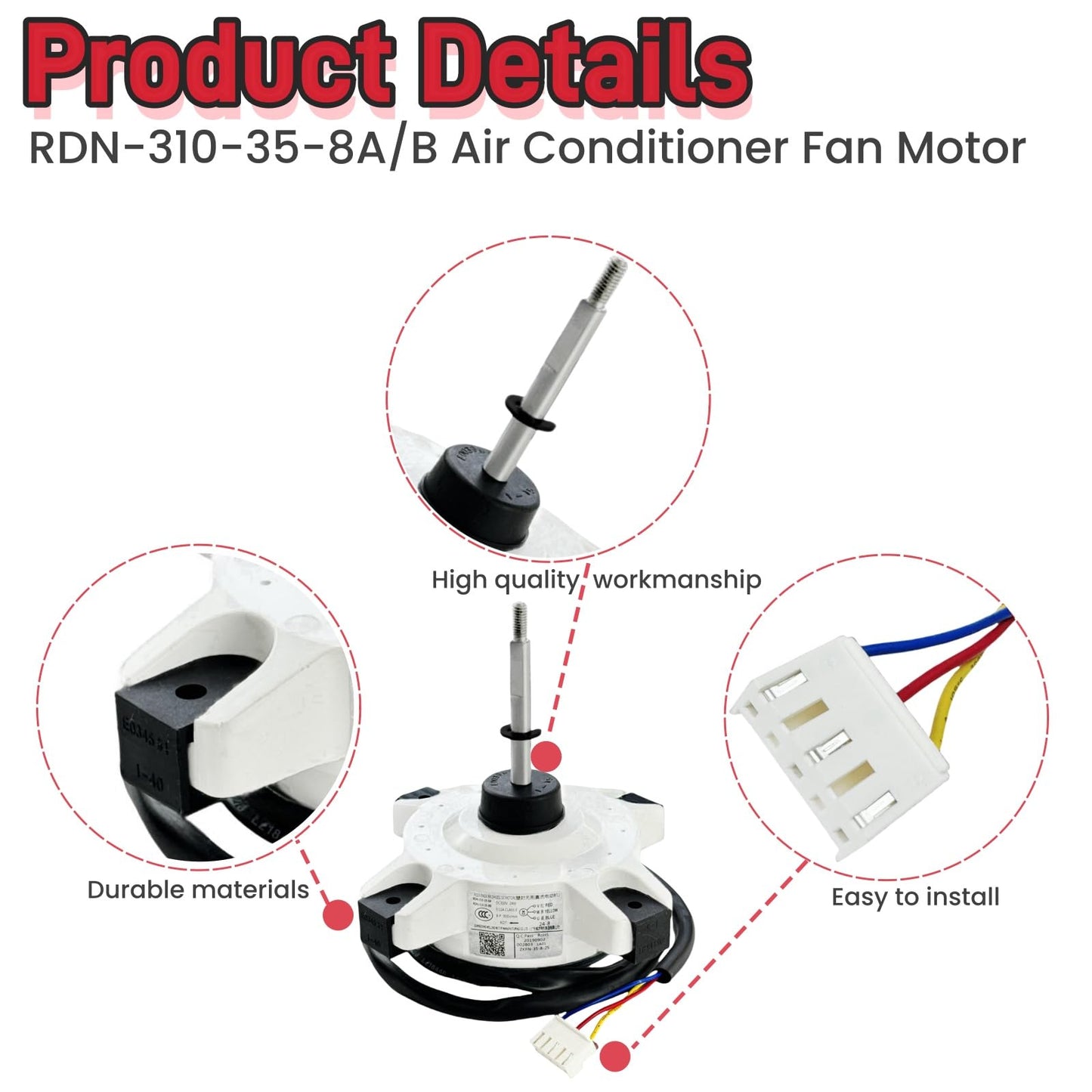 RDN-310-35-8A/B Air Conditioner Fan Motor Brushless DC Motor DC310V 24W 0.11A 900r/min Compatible for AUX Air Conditioner，External Fan Motor Replacement