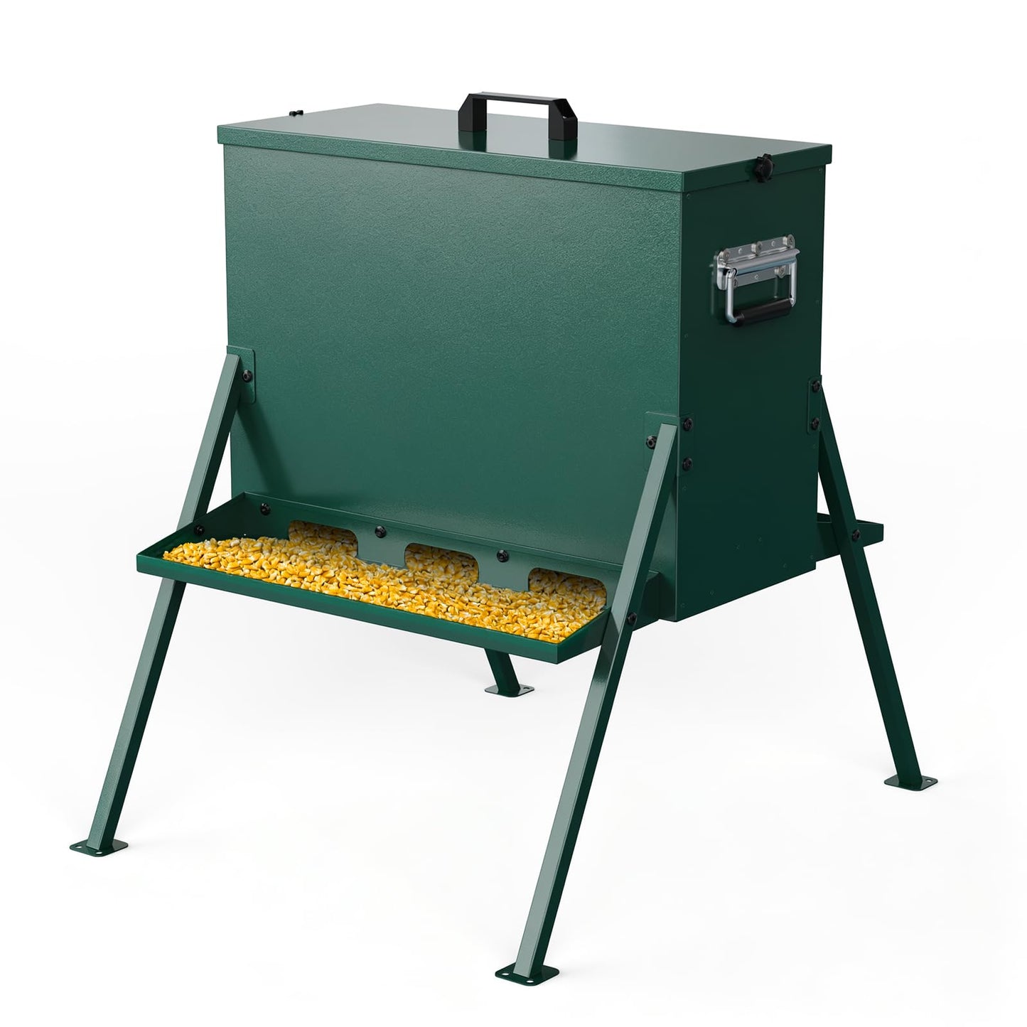 BUYYAH 90-110lb Deer Feeder, Heavy Duty Metal Hunting Game Feeder, Weatherproof Wildlife Feeders for Hunting, Gravity Deer Feeder Automatic Dispenser Feeds Protein and Corn, Green