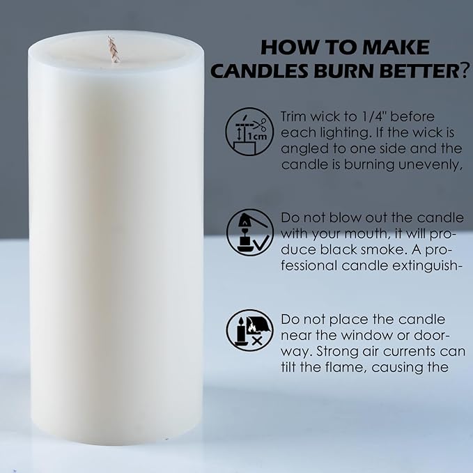 Unscented Ivory Pillar Candles Set of 6-2.8x4 inch - Dripless and Smokeless Large Pillar Candles, 50-Hours Long Burning Time Paraffin Candle for Dinner Table, Christmas and Home Decor