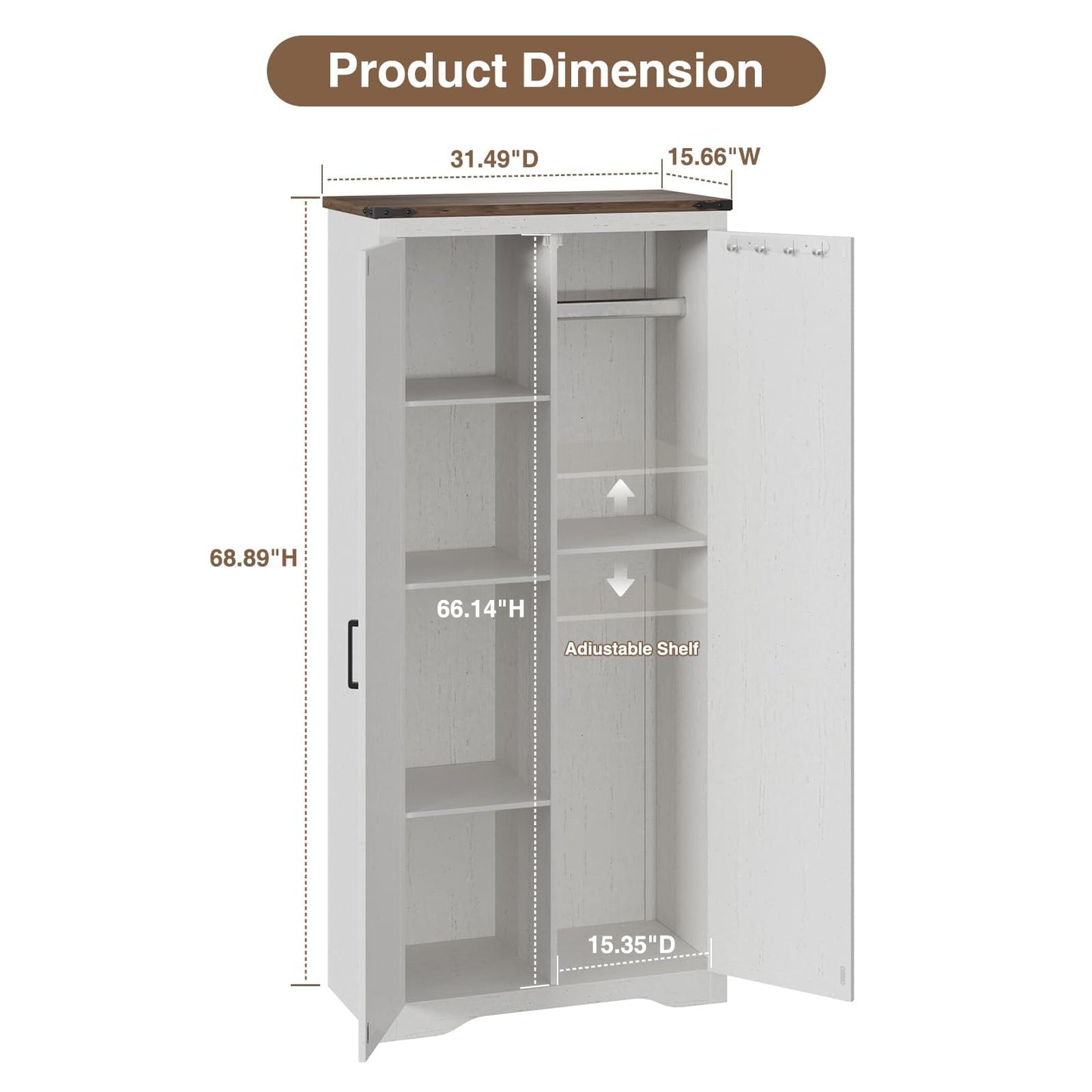 Befrases Farmhouse Storage Cabinet with Adjustable Shelves, Large Pantry Organize with 2 Barn Doors, Freestanding Cabinet for Kitchen, Garage, Basement, Living, Utility Room, Off-White