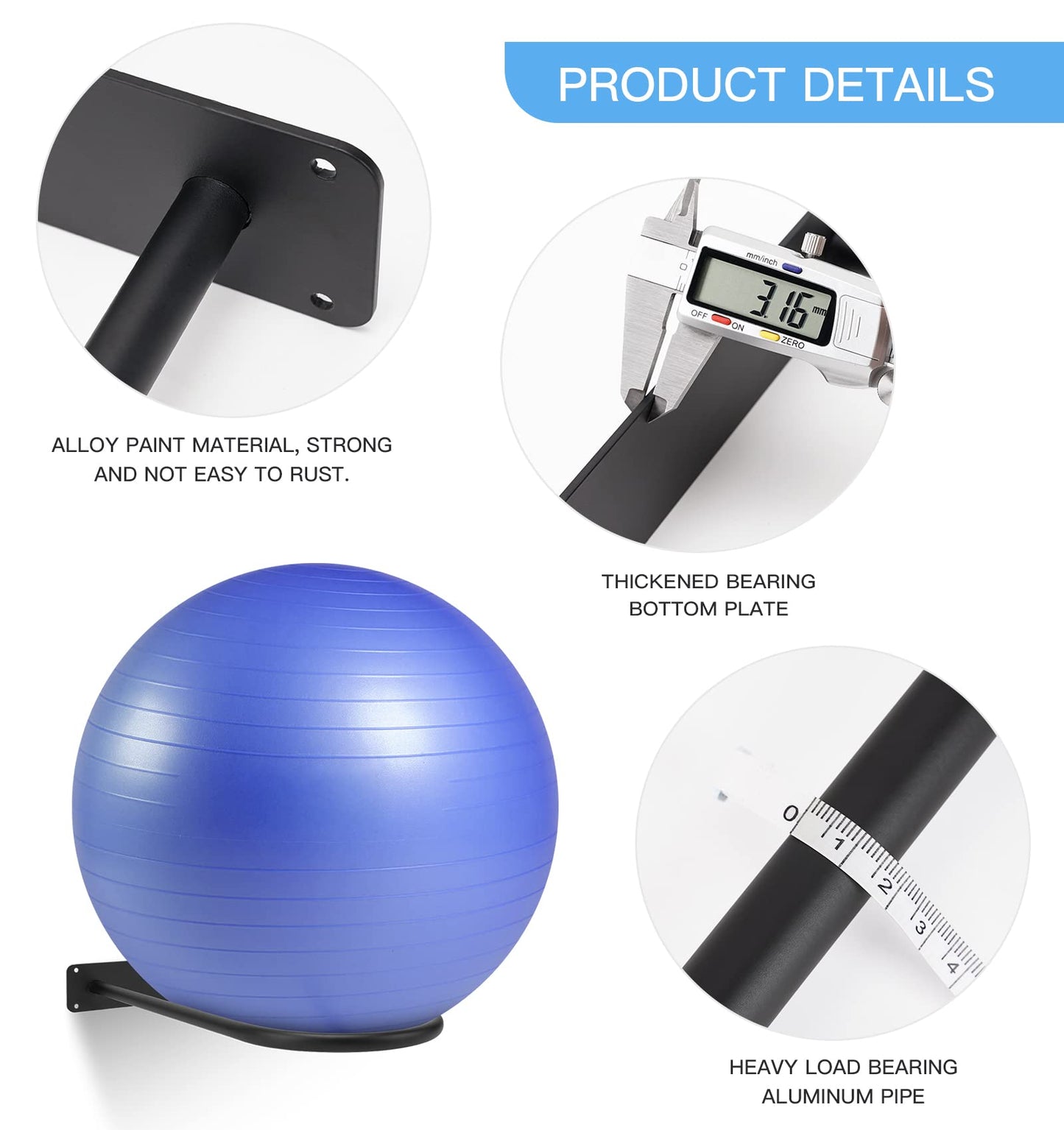 XIAO PEI Medicine Ball Rack - Wall Mount Stability Ball Storage Rack(1 Black)