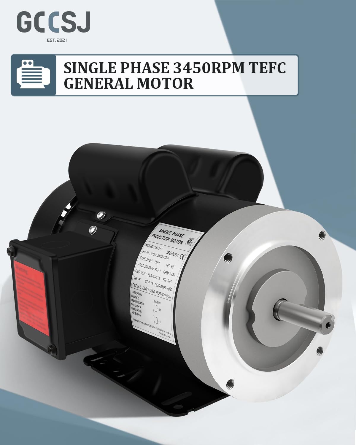 Electric Motor 5HP, Air Compressor Motor, 3450RPM General Purpose Motor, Single Phase Motor 208-230V 56C Frame 5/8"Shaft Diameter 60HZ TEFC