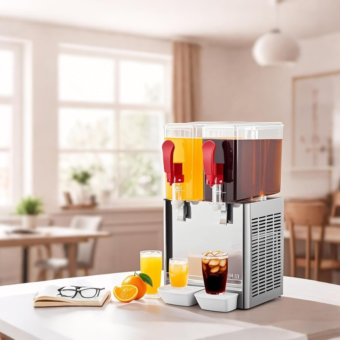 Dual 10L Refrigerated Beverage Dispenser with Mixer & Infuser | Stainless Steel Drink System w/Thermostat Control + Ice Storage