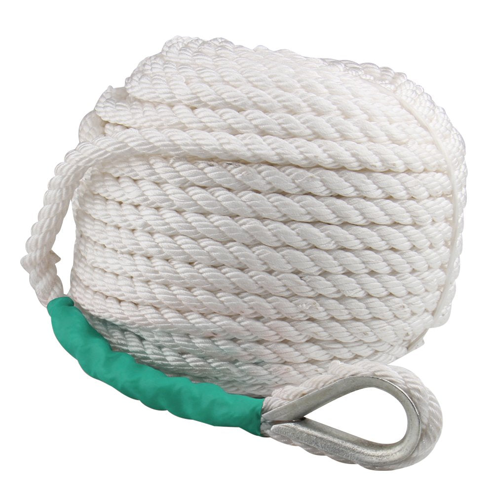 Boat Anchor Rope 200 ft x 1/2 inch Polypropylene Rope 3 Strand Twisted Anchor Line for Sailboat Sled Line Mooring with Thimble 5850LB Breaking Strain