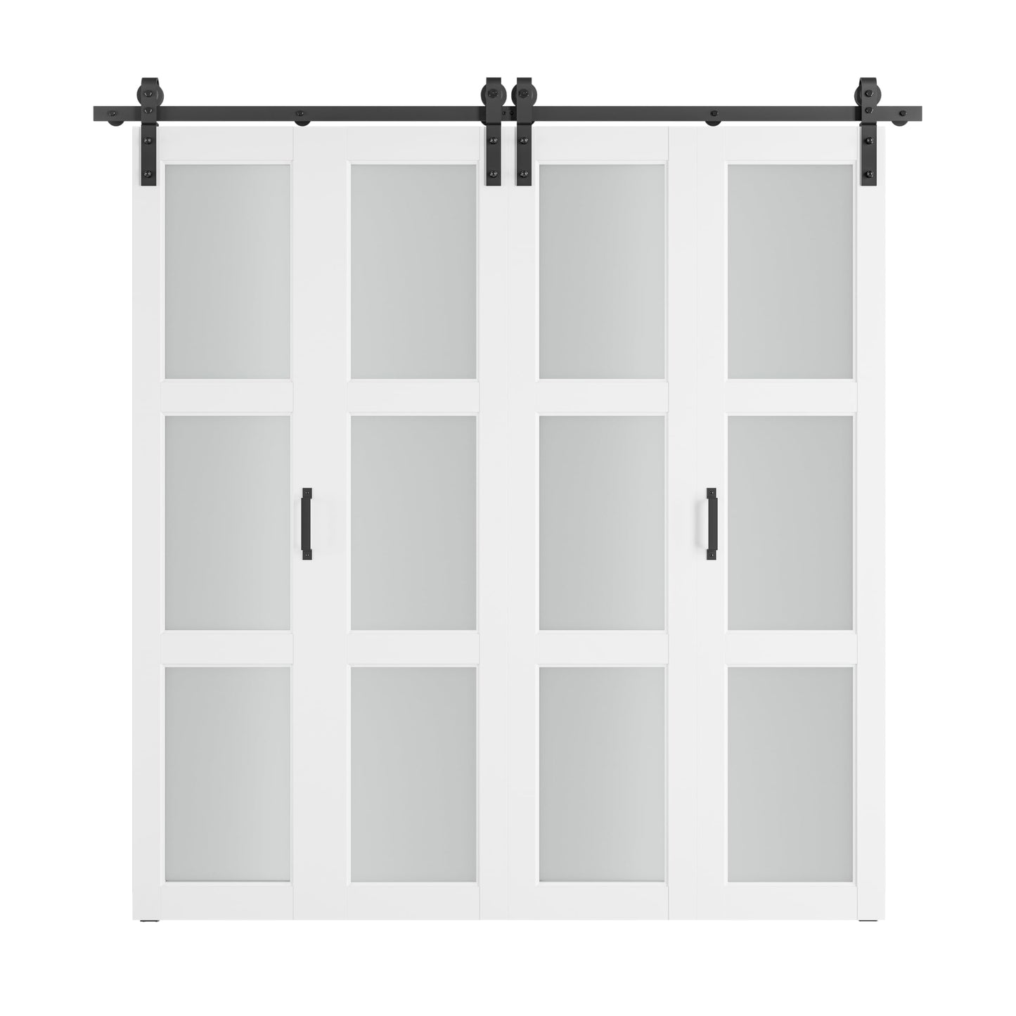 SMARTSTANDARD 80in x 84in Bifold Barn Door, Frosted Glass Barn Door with Hardware Kit Included, Pre-Drilled Holes Easy Assembly -Solid Barn Doors Slab Covered with Water-Proof PVC Surface, White
