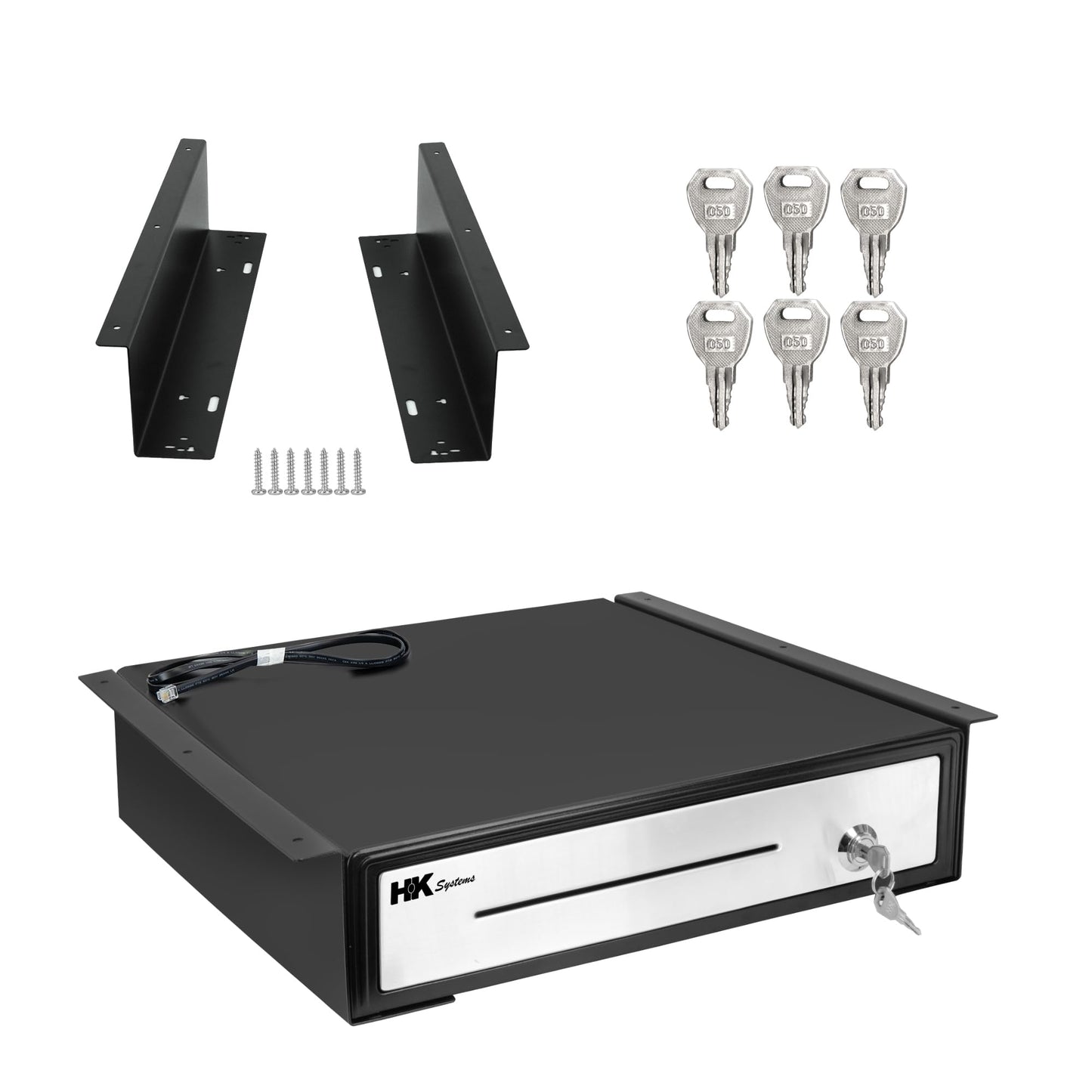 HK SYSTEMS 16" "Stainless Steel" Front Heavy Duty Black POS Cash Drawer with 5Bill/5Coin with Under Counter Mounting Metal Bracket