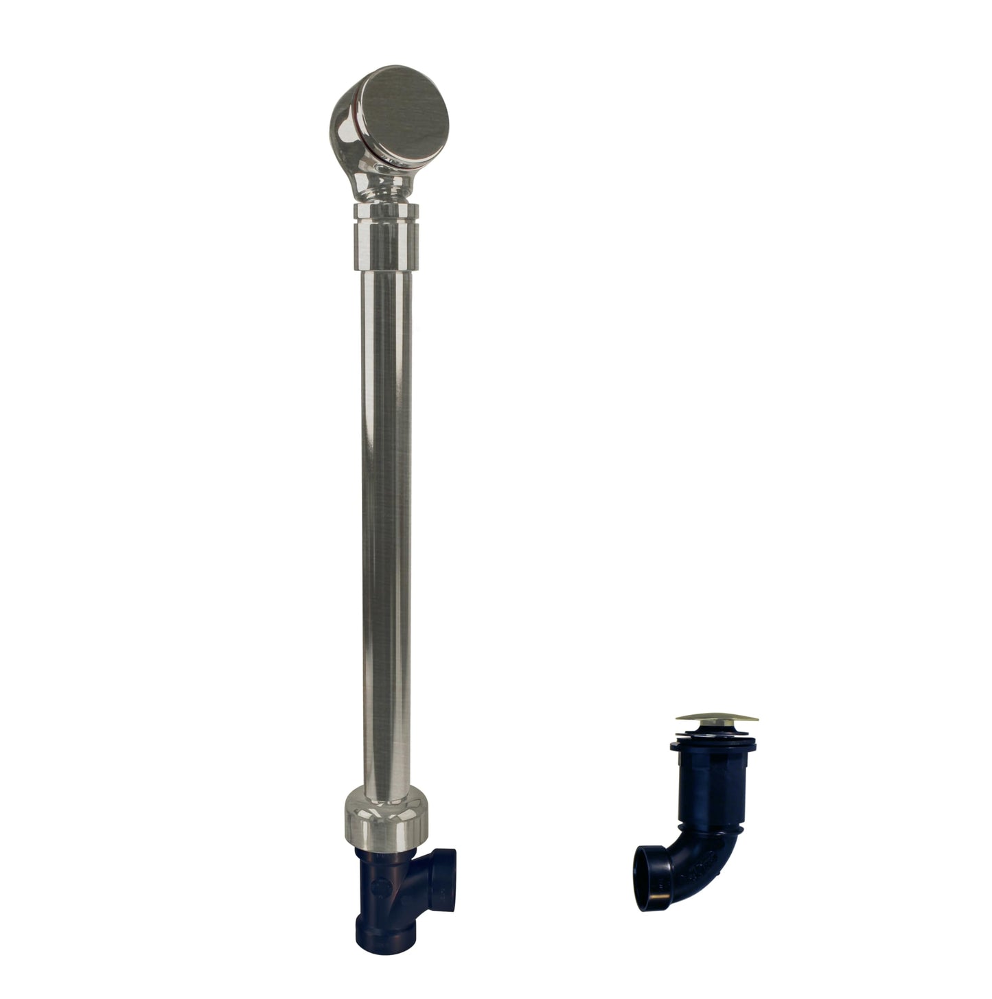 Westbrass 493144HRHBJ-07 Semi-Exposed Tip-Toe Bath Waste & Overflow Assembly with OverflowElbow Ball Joint, Illusionary Faceplate and Sch. 40 ABS Fittings, Satin Nickel