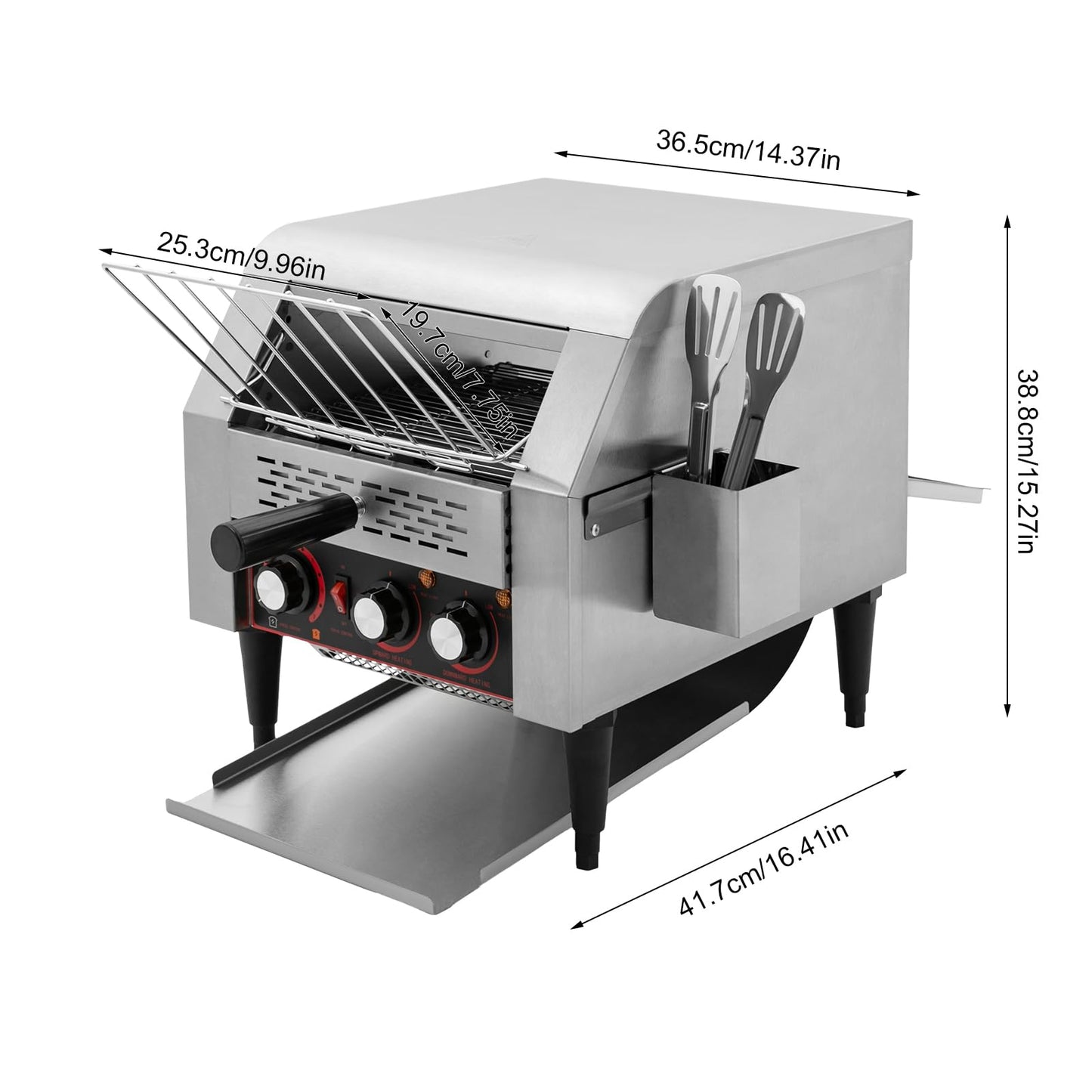 Commercial Conveyor Toaster, 350Slices/Hour 1900W Stainless Steel Heavy Duty Industrial Toasters w/Three-ring Heating Tubes,Countertop Electric Restaurant Equipment for Bun Bagel Bread Baked Food