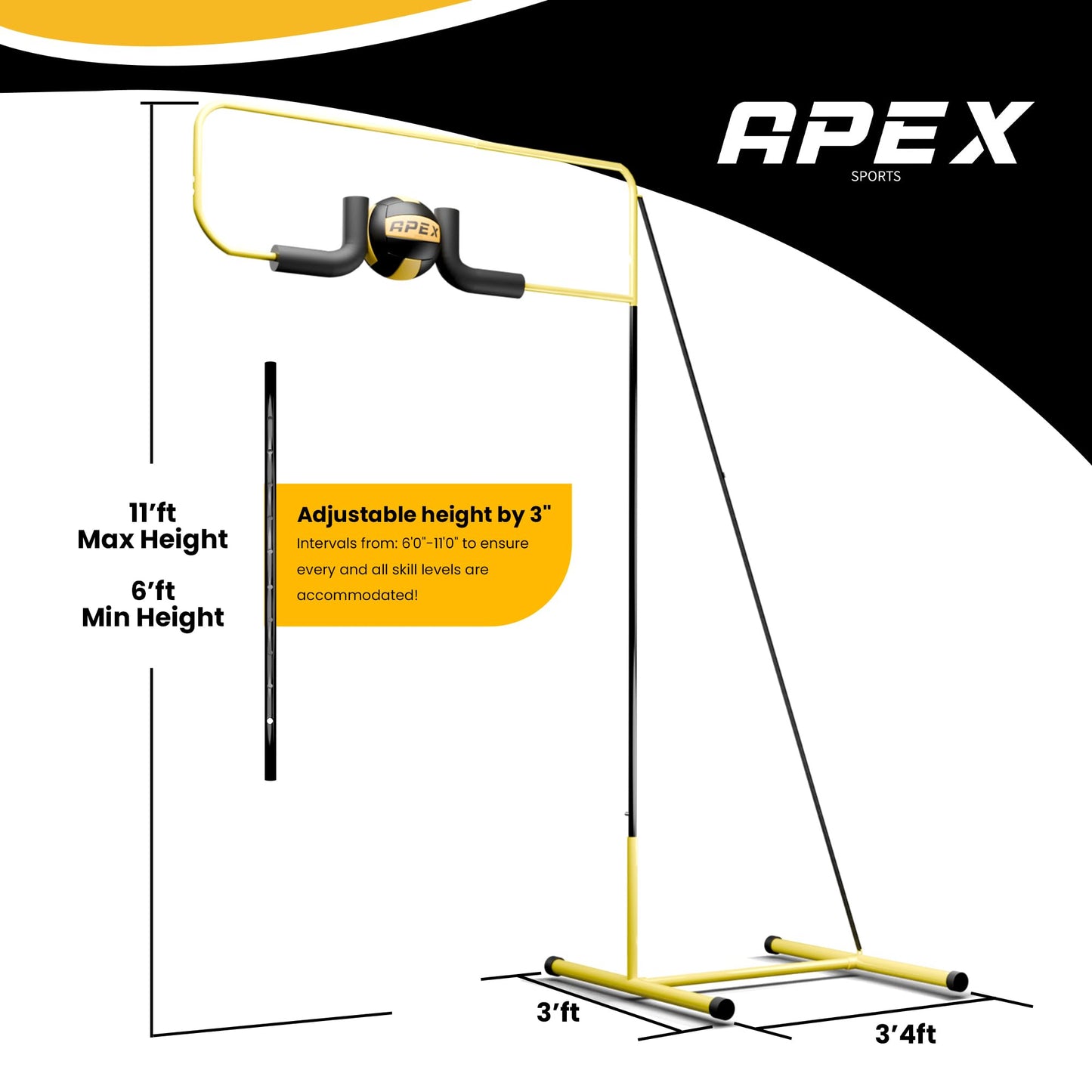 Apex Sports Volleyball Spike Trainer – Adjustable Solo Practice Station for Hitting & Spiking – Durable 25lb Base, Easy Ball Reload – Indoor/Outdoor Training Aid for All Skill Levels