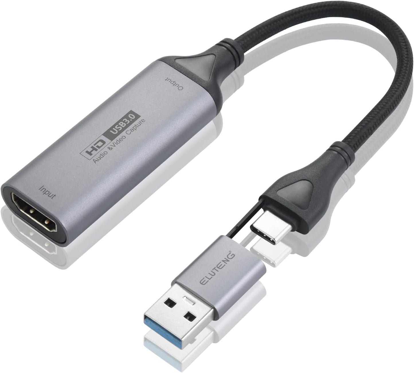 ELUTENG 4K 1080P Video Capture Card, HDMI to USB-A/USB-C Video Recording Card for Gaming, Video Streaming, Conference