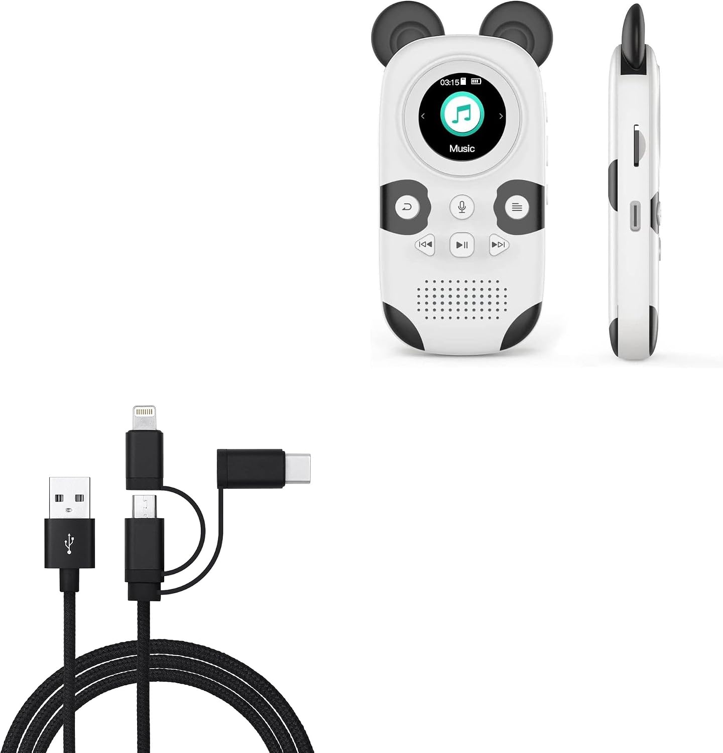 BoxWave MP3 3-in-1 Cable Compatible with RUIZU Kids Bluetooth Player - AllCharge Cable - Jet Black
