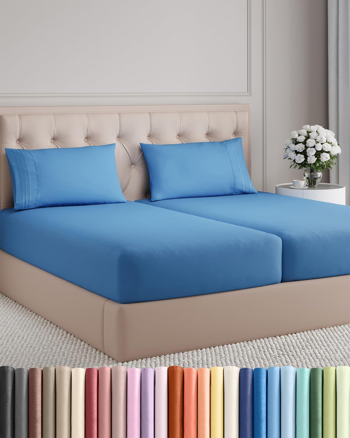 Royal Blue Split King Size 5-Piece Sheet Set | Comfy, Breathable & Cooling Luxury Bedding
