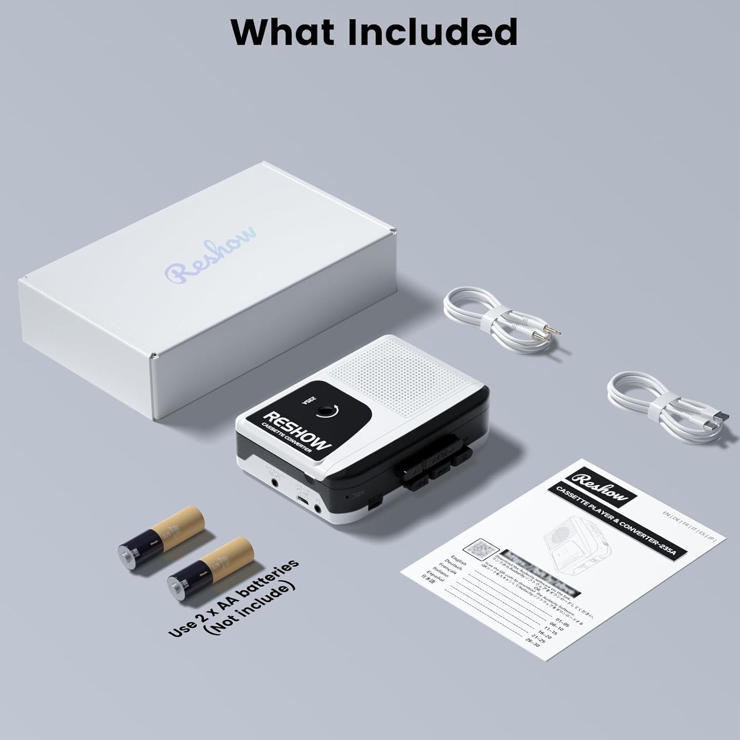 Cassette Cassette MP3 Reshow Player Recorder, Portable to Converter with USB-C, Built-in Speaker, Audio Tape to Digital