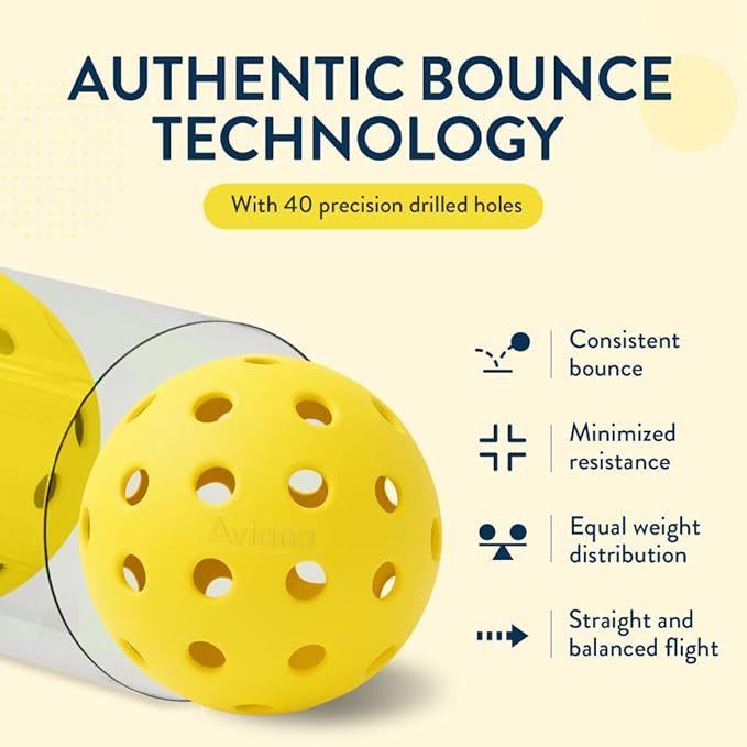Aviana Outdoor Pickleball Balls - USAPA Approved for Tournament Play | Durable 40-Hole Design | Ideal for All Skill Levels | 6, 12 & 48 Packs