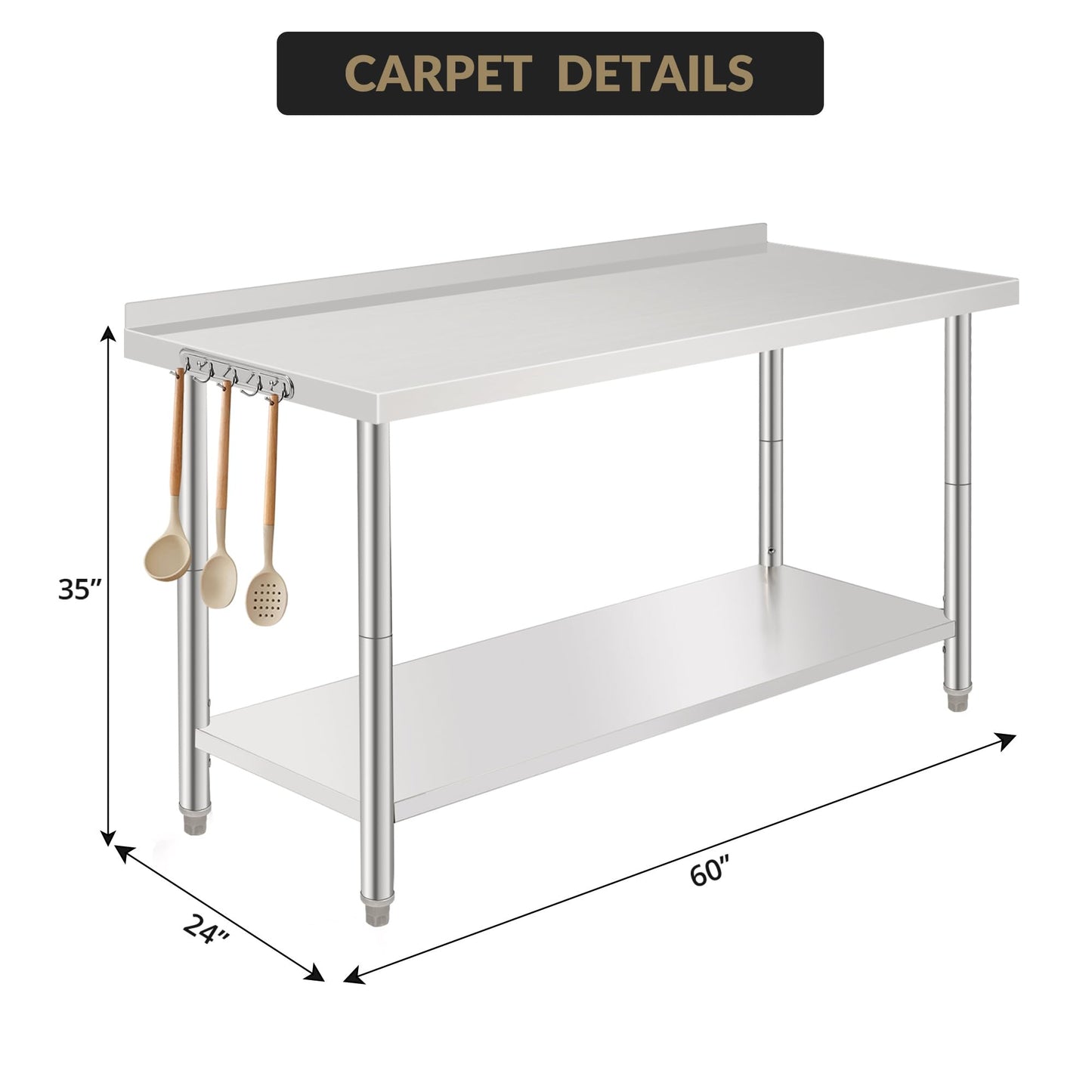 60x24x35 Inch Stainless Steel Work Table with Undershelf, Heavy Duty Commercial Prep Table for Restaurant Kitchen and Catering Use