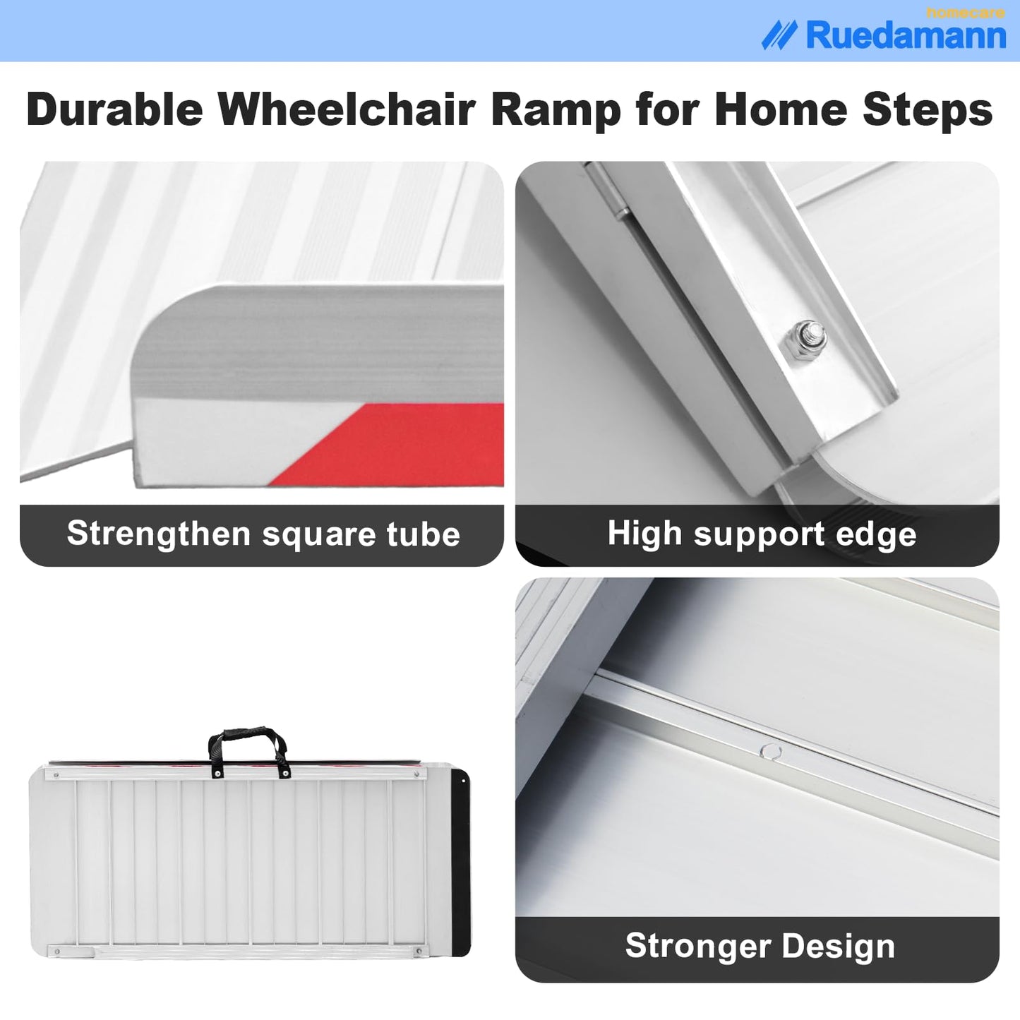 Ruedamann 6FT Wheelchair Ramp, 33" Extra Wide Aluminum Ramps for Wheelchairs for Home, 1000 LBS Capacity Portable Ramp with Handle, Non-Slip Wheelchair Ramps for Home Steps, Entry, Stairs, Doorways