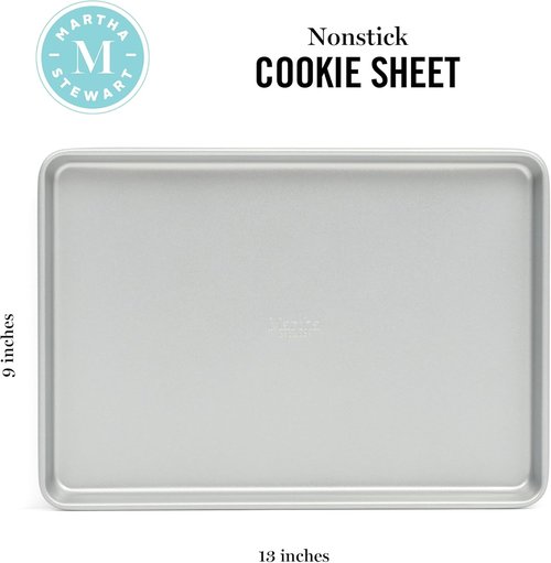 Martha Stewart Gallen Nonstick Carbon Steel Cookie Sheet - Durable 13x9 Inch Baking Pan for Cookies & Brownies