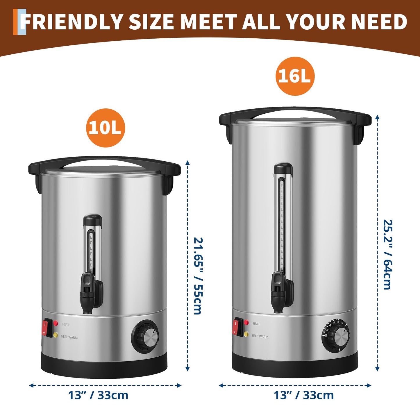 110 Cups Coffee Urn - 16 L/4.2 Gal Commercial Coffee Maker, Double Wall Stainless Steel Coffee Dispenser Hot Water Urn, Large Capacity Hot Coffee Dispenser for Meeting Wedding Catering