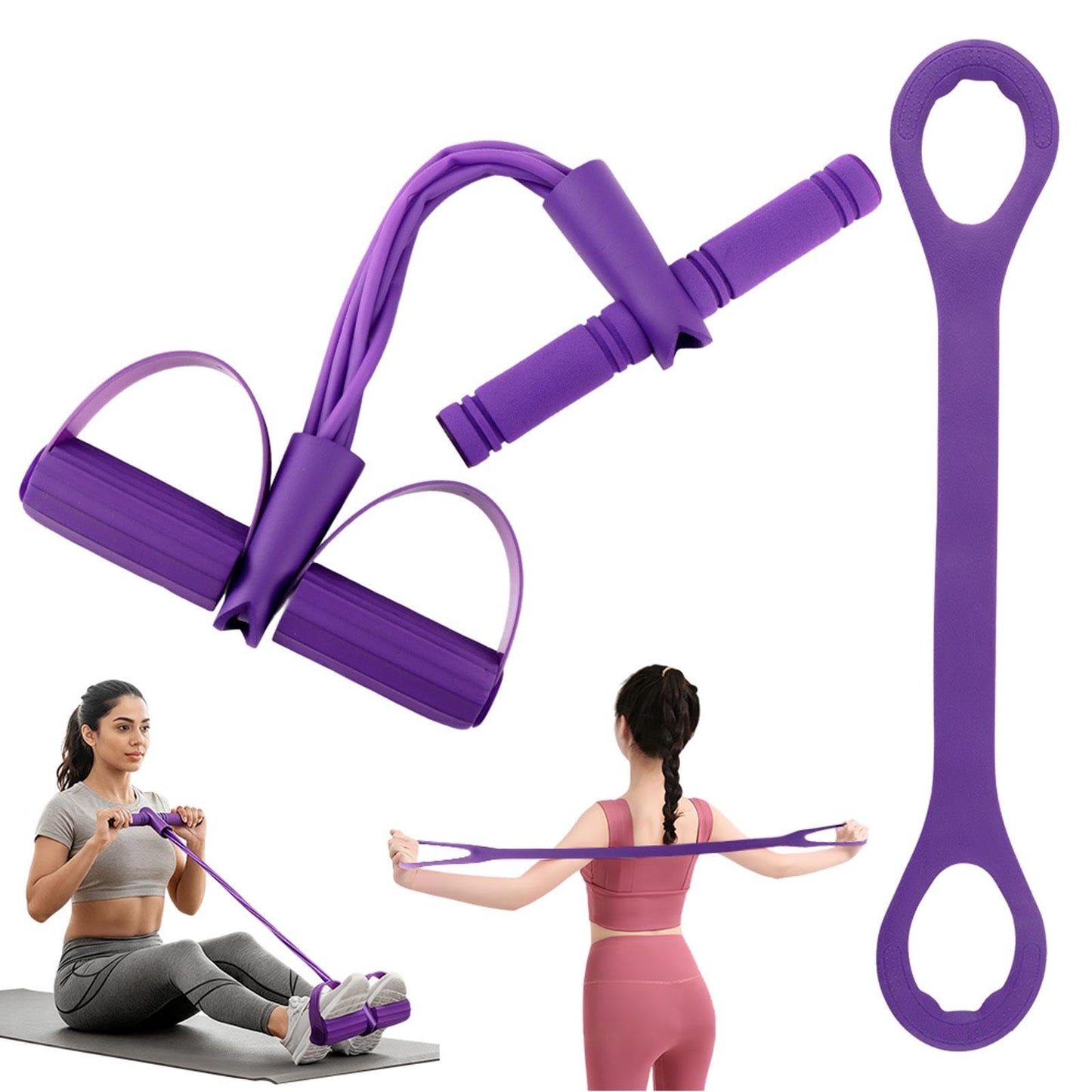 21 Fitness Resistance Bands-6 Tube Pedal Ankle Puller, Multifunction Tension Rope, Pedal Resistance Band with Handle Sit Up Exercise Equipment Home Gym Tummy Trainer for Men Women (Size:6 Tube)