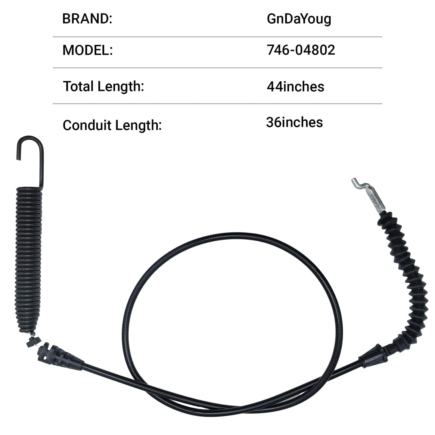 GnDaYoug 946-04802A PTO Control Clutch Cable, Replaces 746-04802 946-04802 746-04802A, Fits for MTD Troy-Bilt Cub-Cadet Craftsman Lawn Mower, 44 Inch Overall Length, 36 Inch Conduit