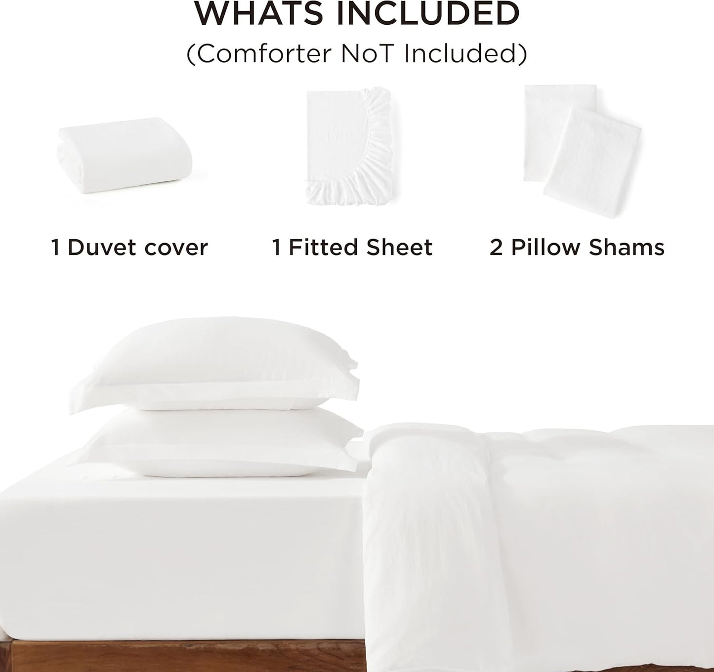 Bedsure Duvet Cover Set - King Size 4-Piece Extra Soft Cotton-Like Bedding in White | Zipper Closure & Fitted Sheet