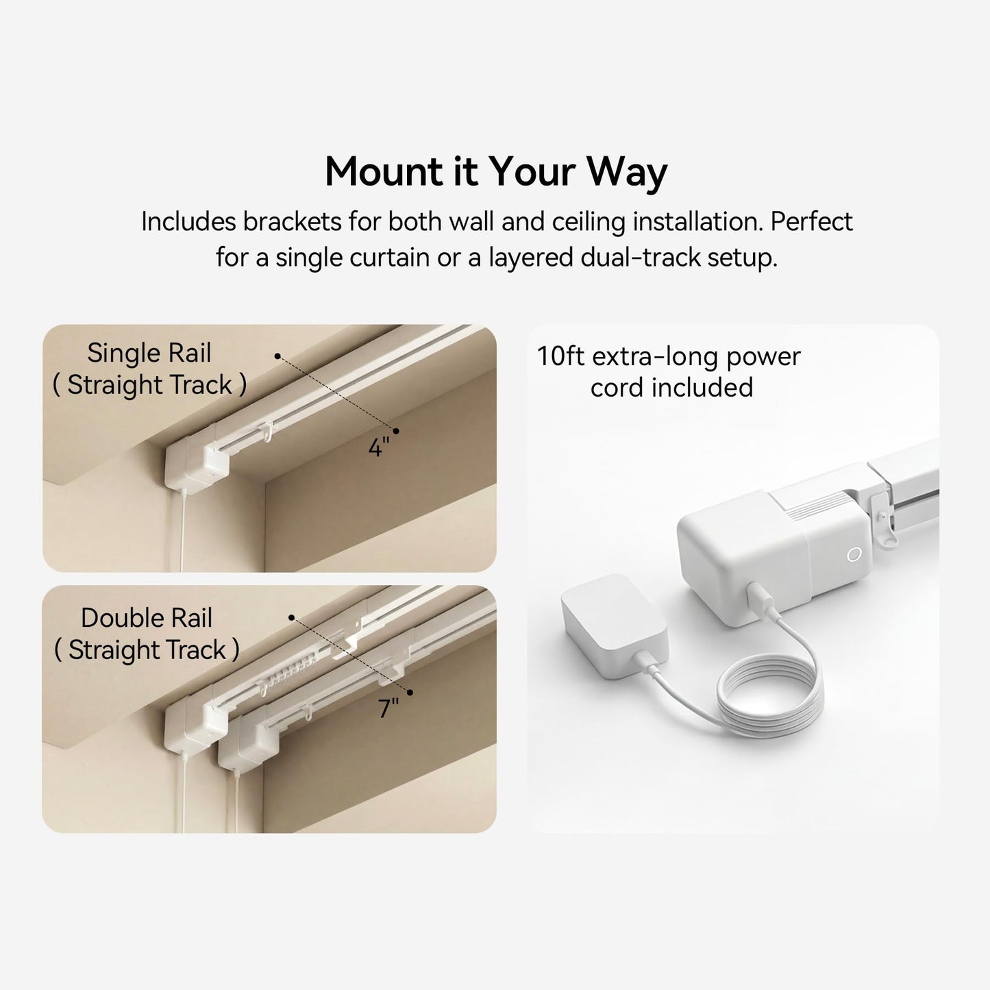 Remac M1 No-Cut Telescopic Motorized Curtain Track, Apple Home Certified Matter Smart Curtain System, Works with HomeKit Alexa Google Siri, Ceiling/Wall Mount for Bedroom Nursery Small Windows 42"-66"