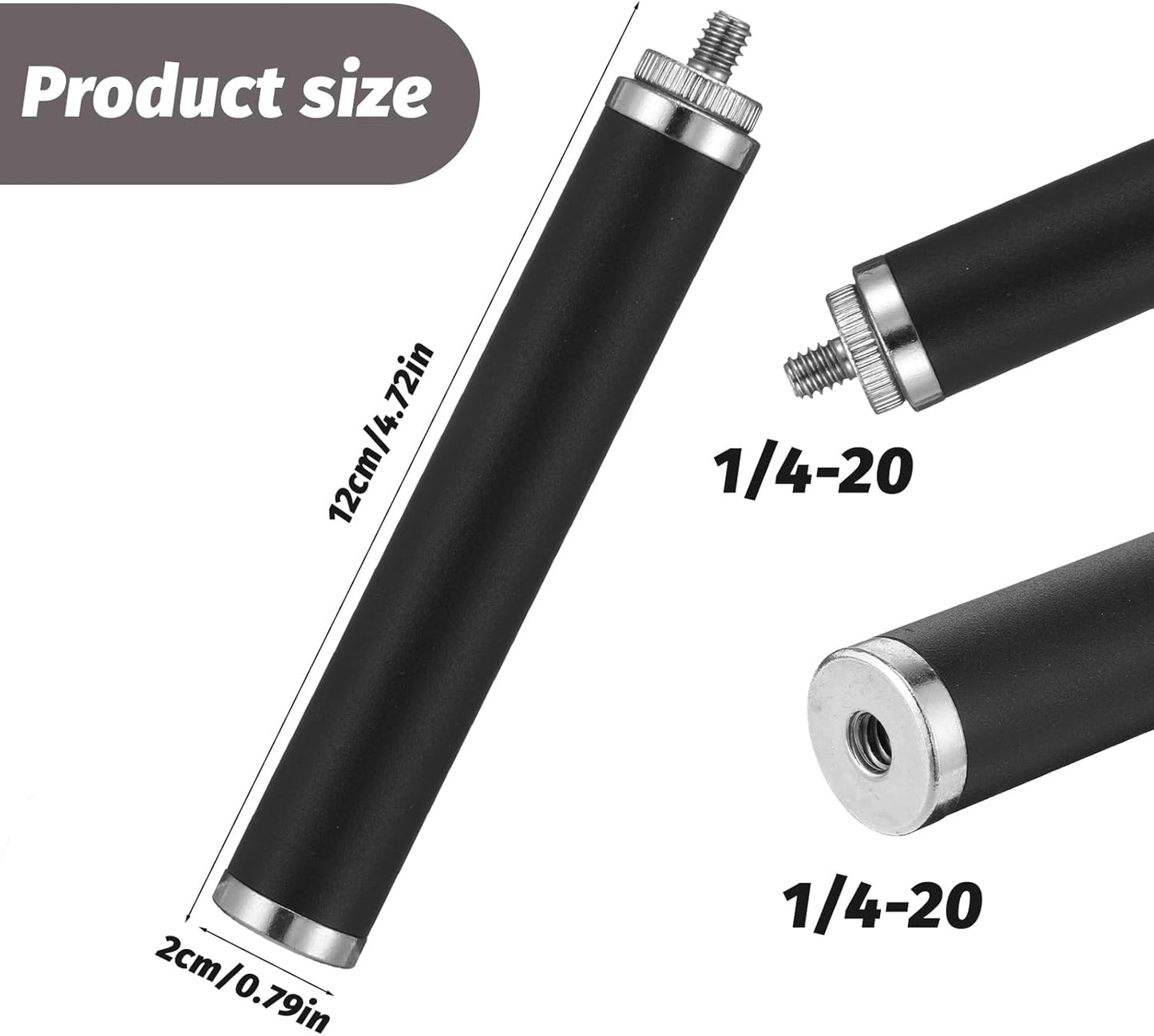Vin Beauty 1/4" 10cm/3.9 inch 1/4" Thread Extension Aluminium Rod Mount, Camera Mount Extension Rod Pole for Dash Cam
