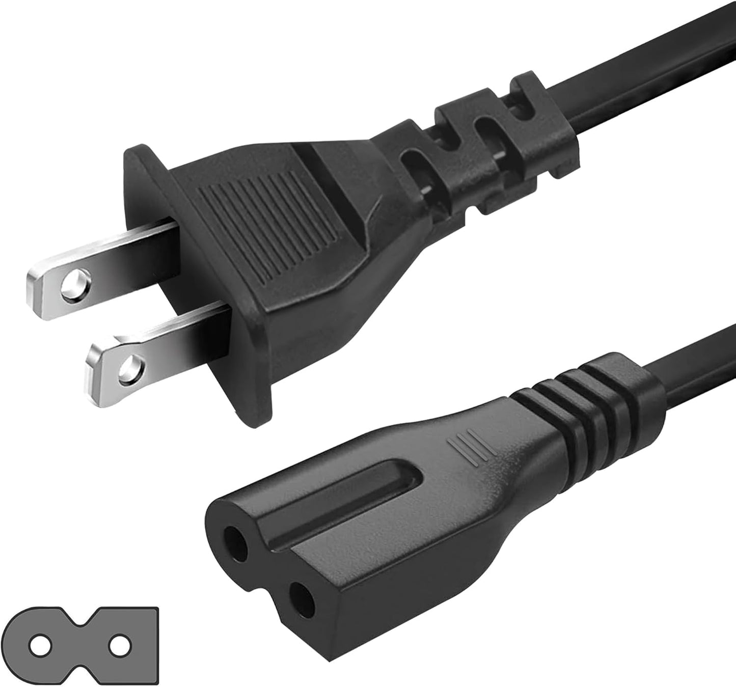 LORDTRONICS 2 10ft C7P AC Prong Power Cord Electrical Replacement Power Cable Polarized Plug