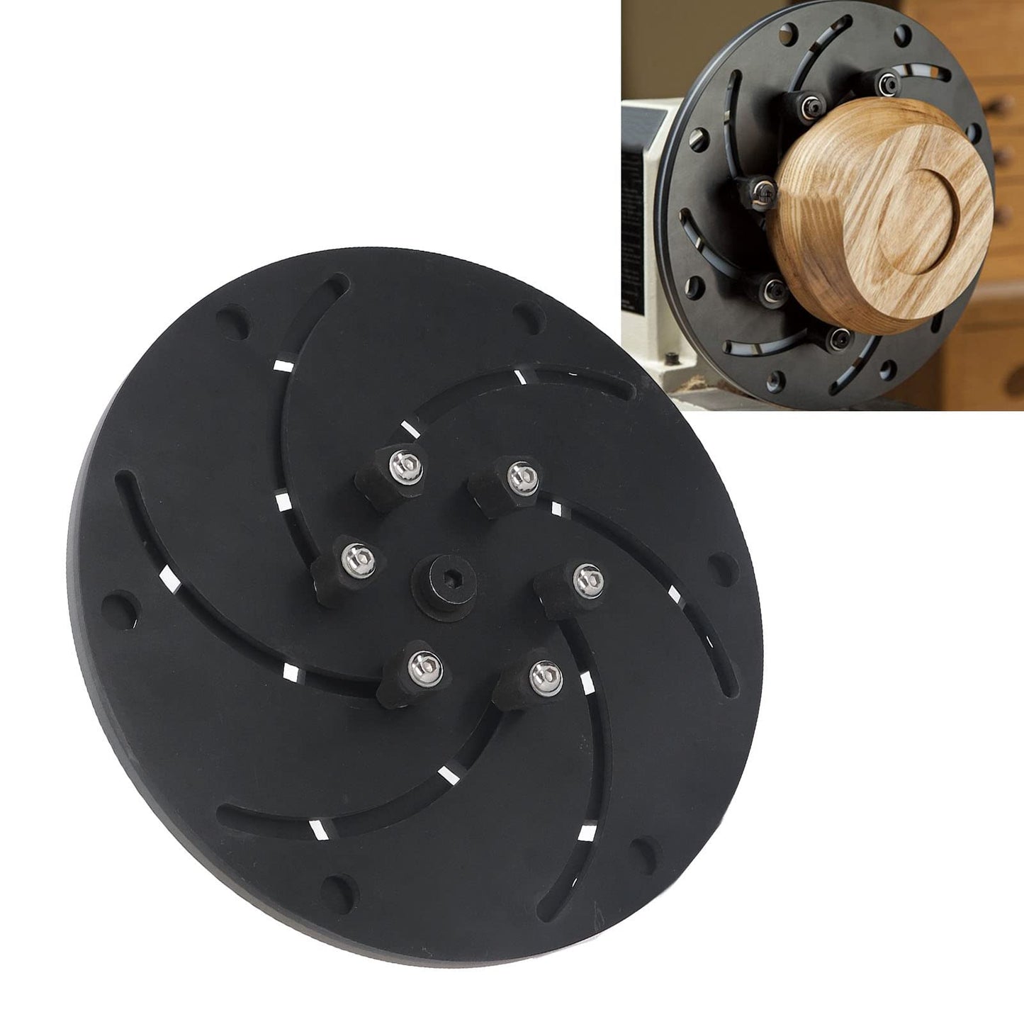 Longworth Chuck, Self Centering Wood Lathe Chuck with Aluminum Alloy Construction for Woodworking Bowl and Plate Turning Black 250mm