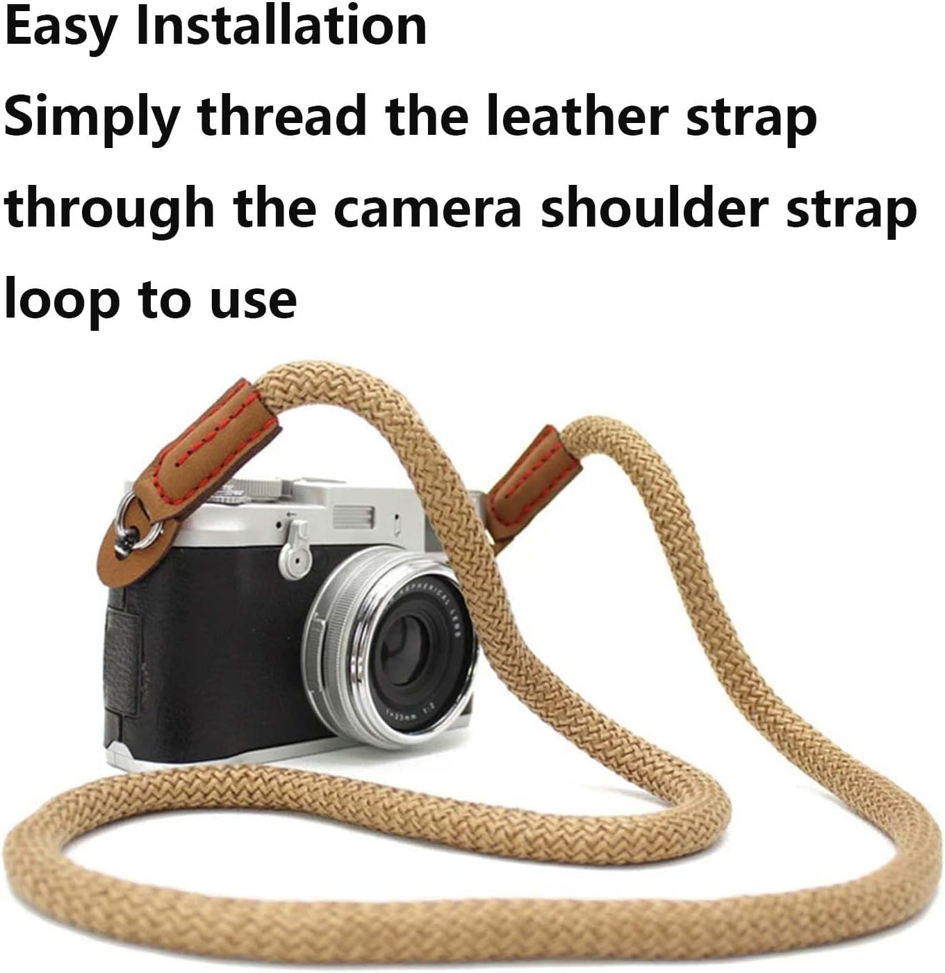 Generic Adjustable Rope Camera Neck Strap Braided Shoulder Strap with Secure O-Ring & Soft Leather Pad for DSLR
