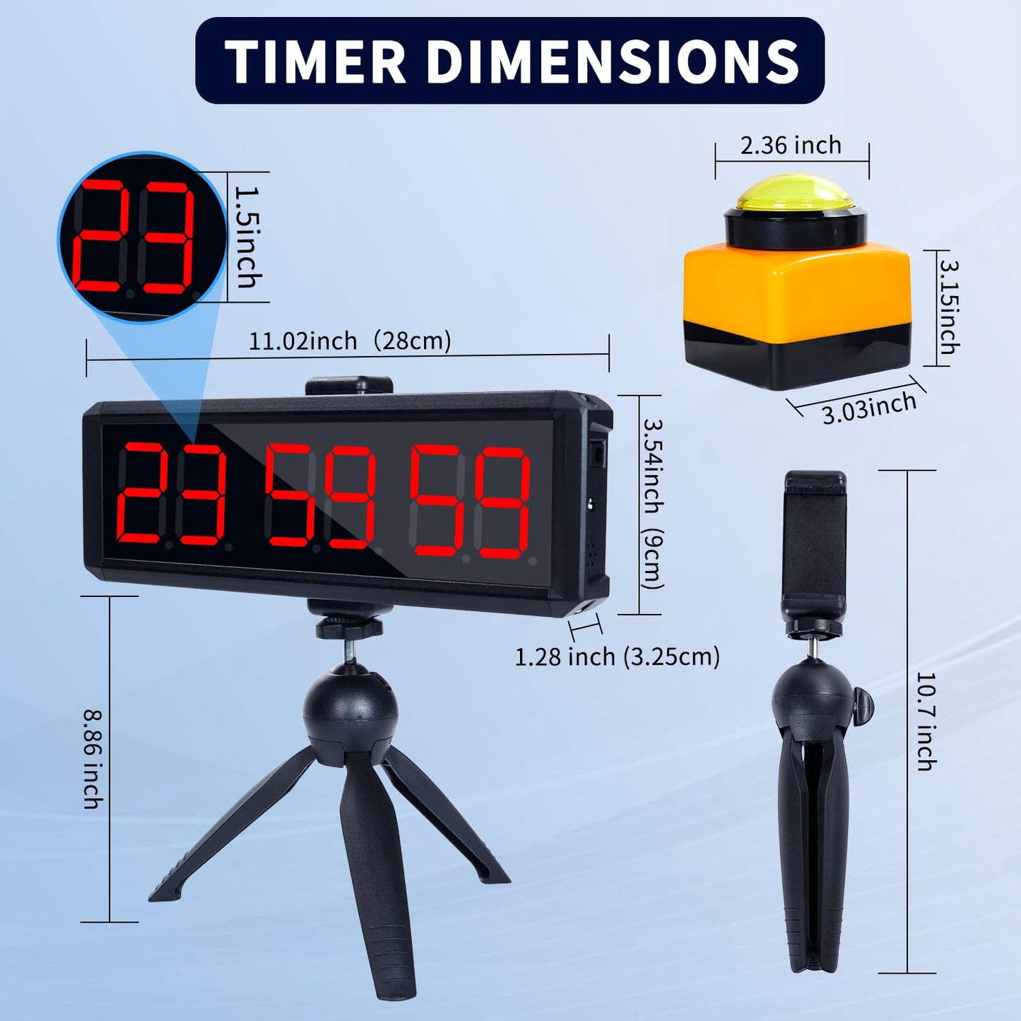 Large Stopwatch with Start/Stop Button、LED Digital Timer with Stand、360° Press Button、Stopwatch for Obstacle Course、Fitness Clock for Home Gym、Interval Timer for Exercise (1.5 red)